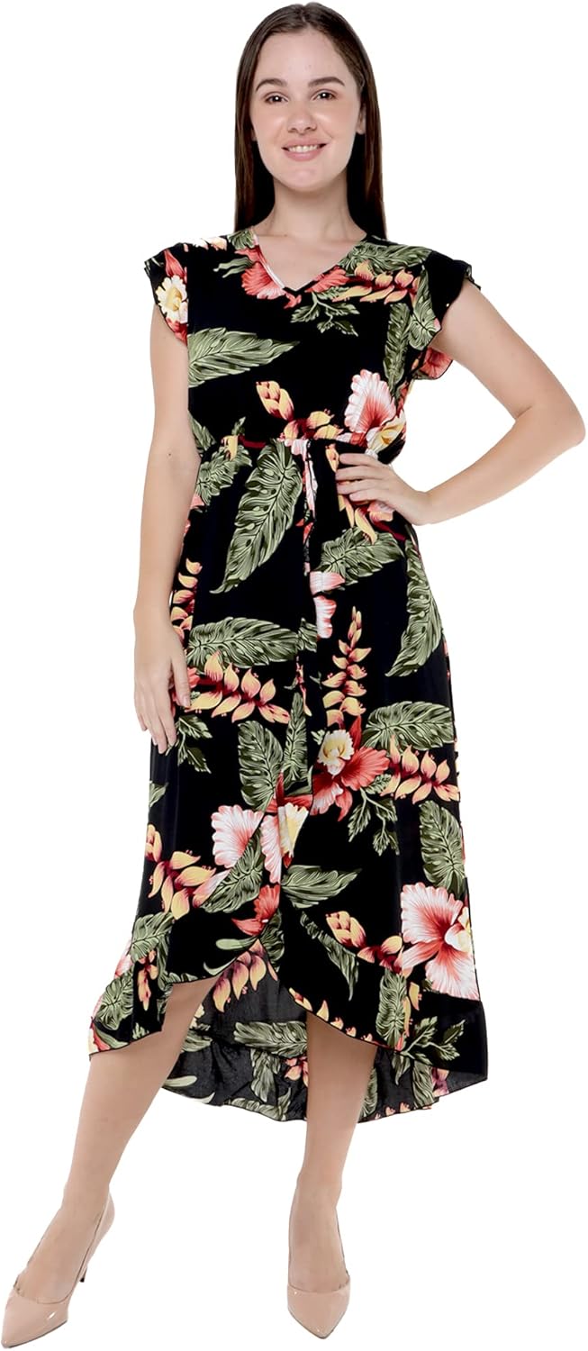 Matchable Couple Hawaiian Luau Shirt or Wrap Ruffle Dress in Rafelsia Cream