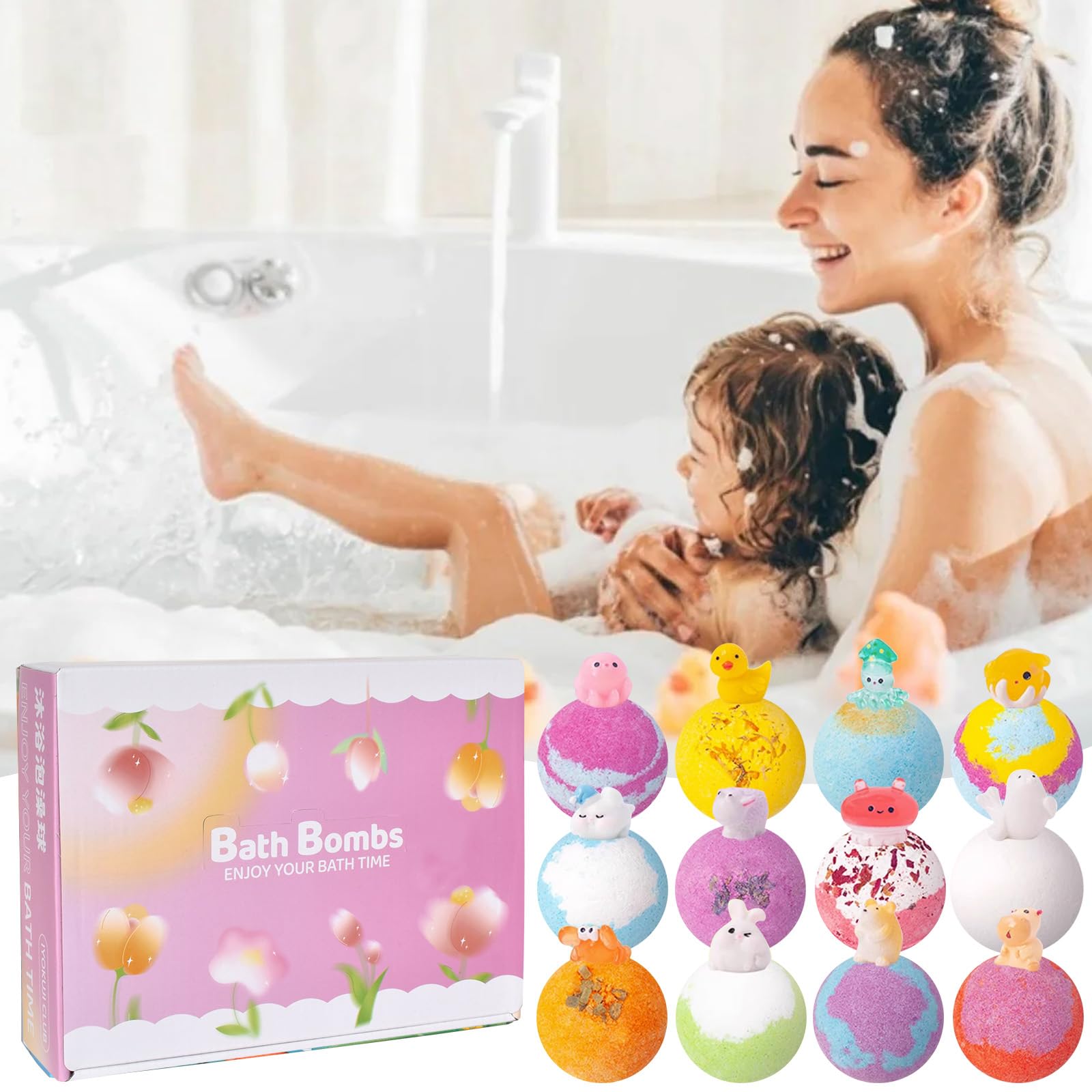12x60g Bombe da Bagno Set Regalo per Bambini, Naturali Bombe di Bolle di Bagno Effervescenti con Sorpresa, Bombe da Doccia Regali di Compleanno Party per Ragazzi e Ragazze