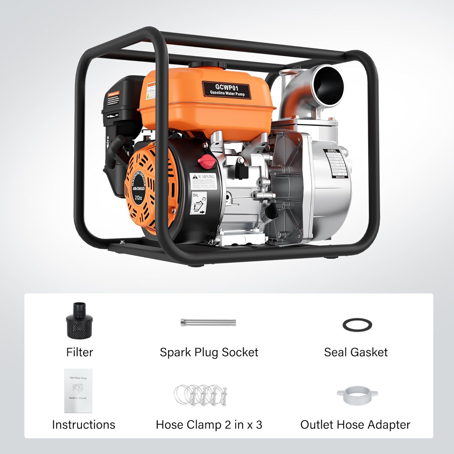 3-Inch Gas Water Pump, 212CC 7HP 4-Stroke Engine, 265 GPM Gas Powered Water Pump with 92FT Lift, 26FT Suction, 1.2L/H Fuel consumption, for Irrigation, Flood Drainage, Transfer