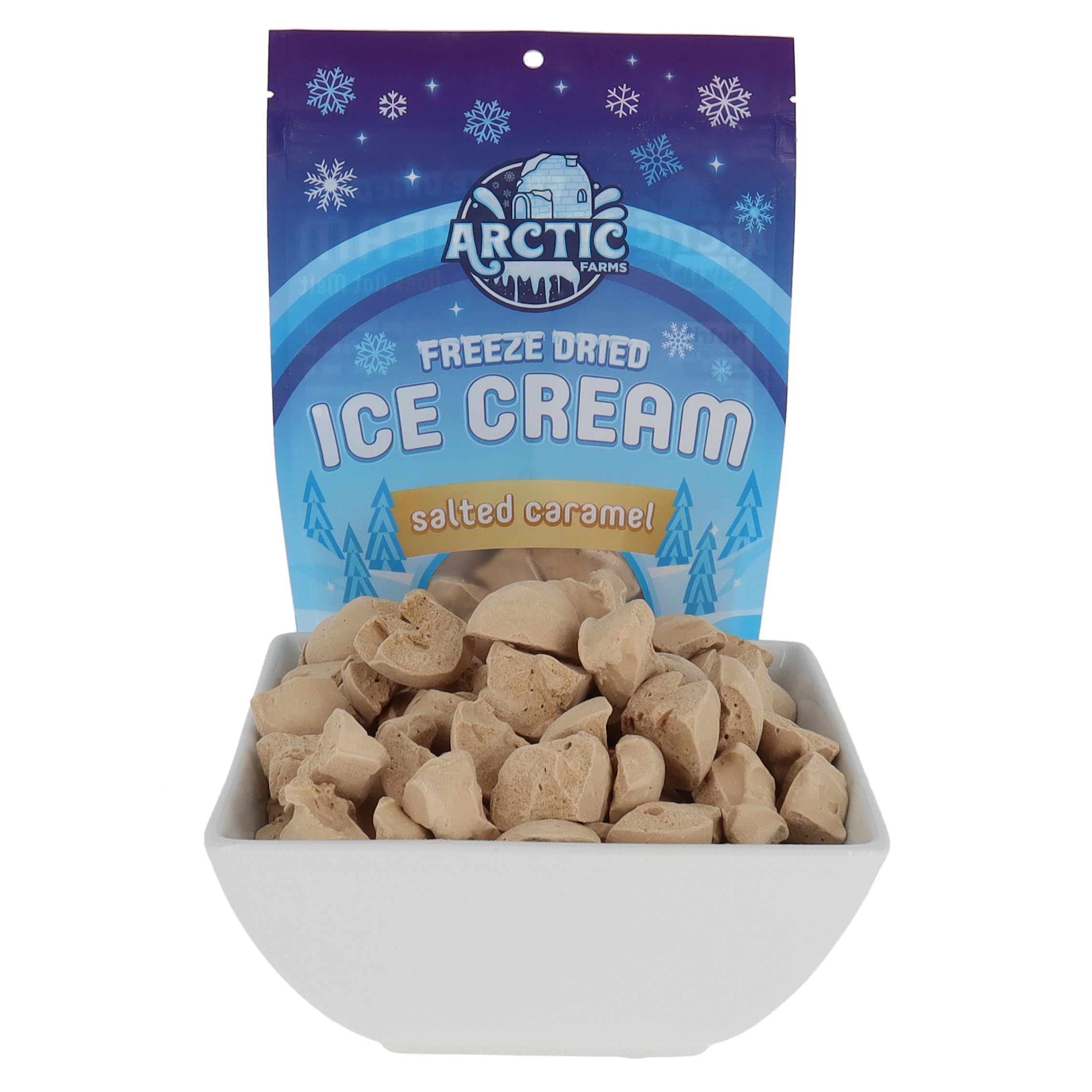 Arctic Farms Freeze Dried Ice Cream Bits Bagged and Boxed - Does Not Melt (Salted Caramel)