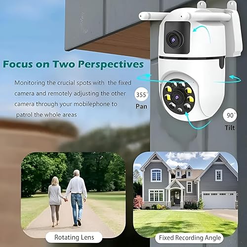Miniatura 7 de Cámara de seguridad para el hogar, lente dual de cámara al aire libre, detección humana WiFi, visión nocturna HD, conversación de 2 vías, cámara