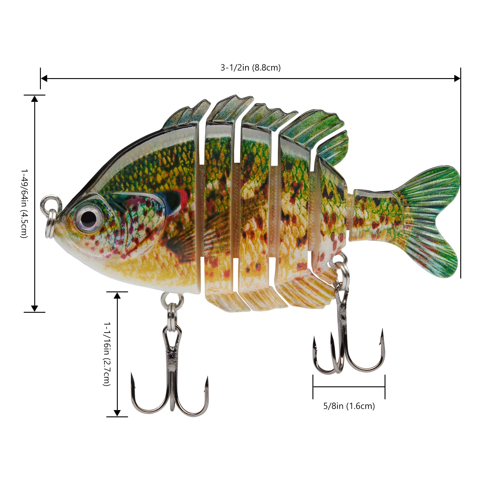 BASSDASH SwimPanfish - Leurres Swimbait Multi-Articulés en Forme de Crapet-Arlequin (Panfish) - Leurres de Surface Durs pour Bass et Eau Salée - Crankbait 3.5in / 0.85oz