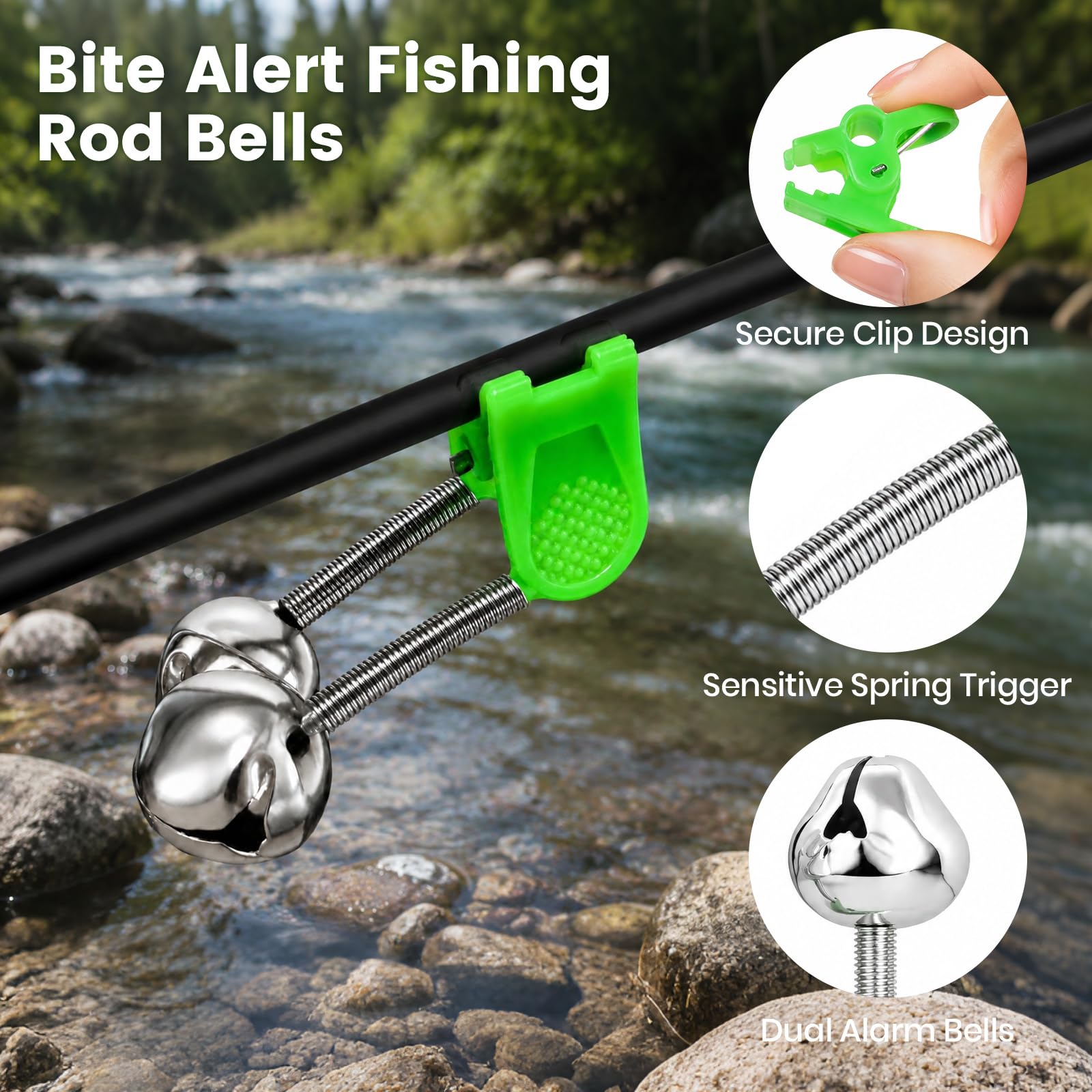 DONQL Lot de 4 Supports pour Canne à Pêche, Repose-Cannes Réglable avec 8 Grelots de Pêche, Porte-Cannes pour Pêche en Bordure, Mer, Lac, Rivière