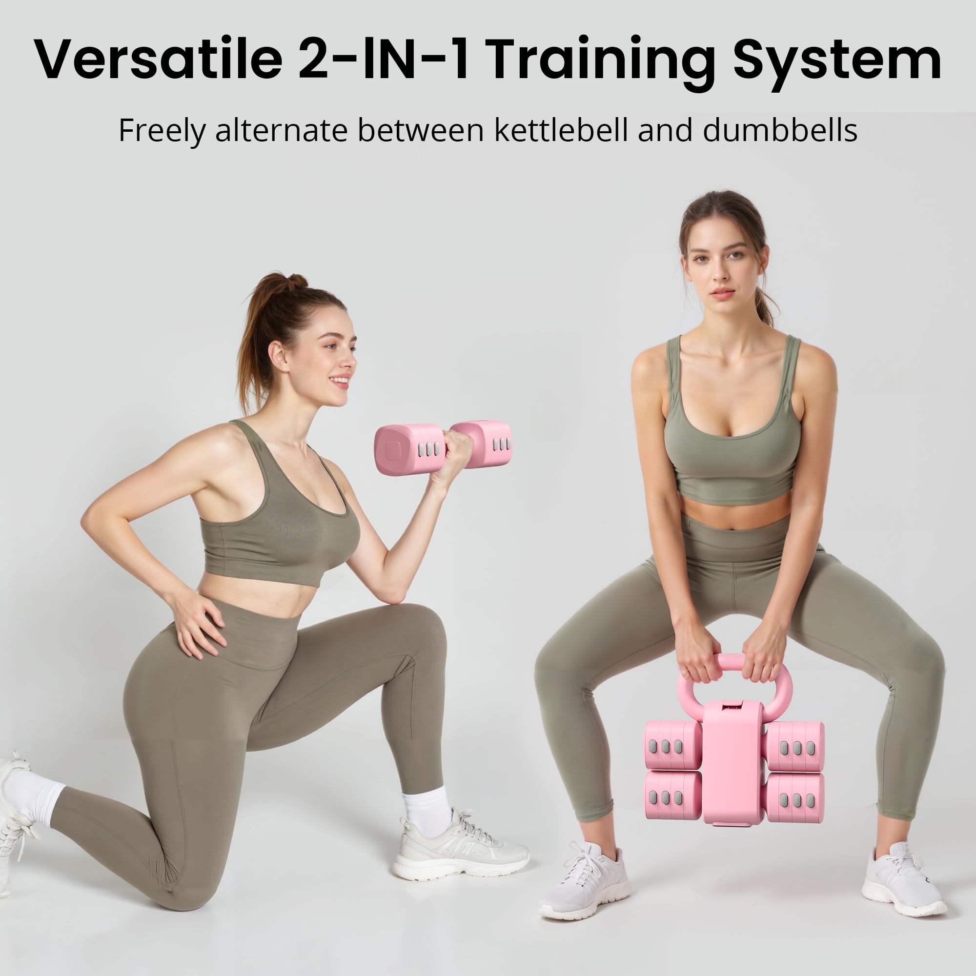 RYGEO Set di manubri regolabili 2 in 1 per donne, kettlebell a 4 livelli (da 1 kg a 5 kg), attrezzature per il fitness a casa
