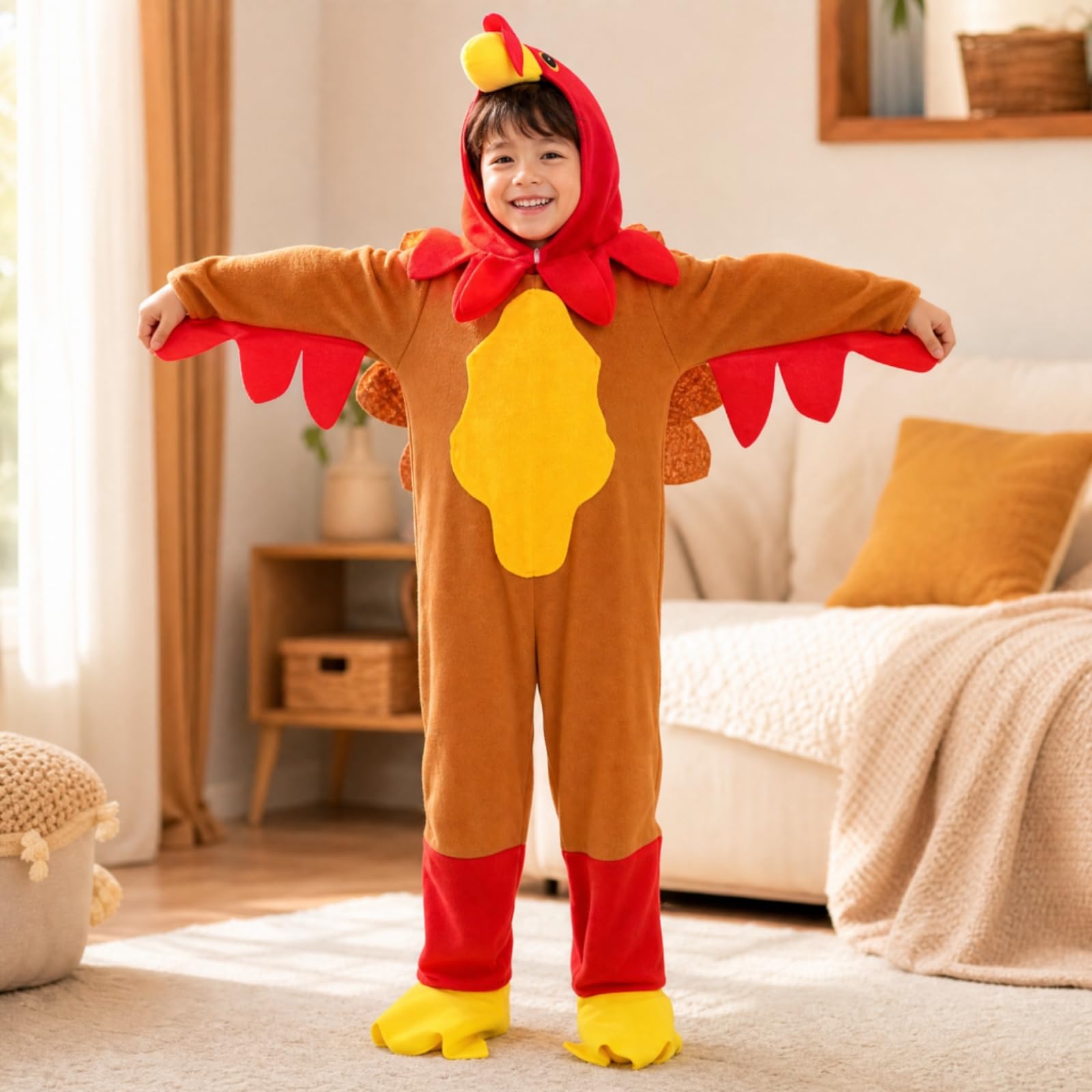 Costume Personaggio Pennuto Copripiedi Inclusi Tuta da Pennuto con Cappuccio Vestito di Carnevale per Feste Del Ringraziamento