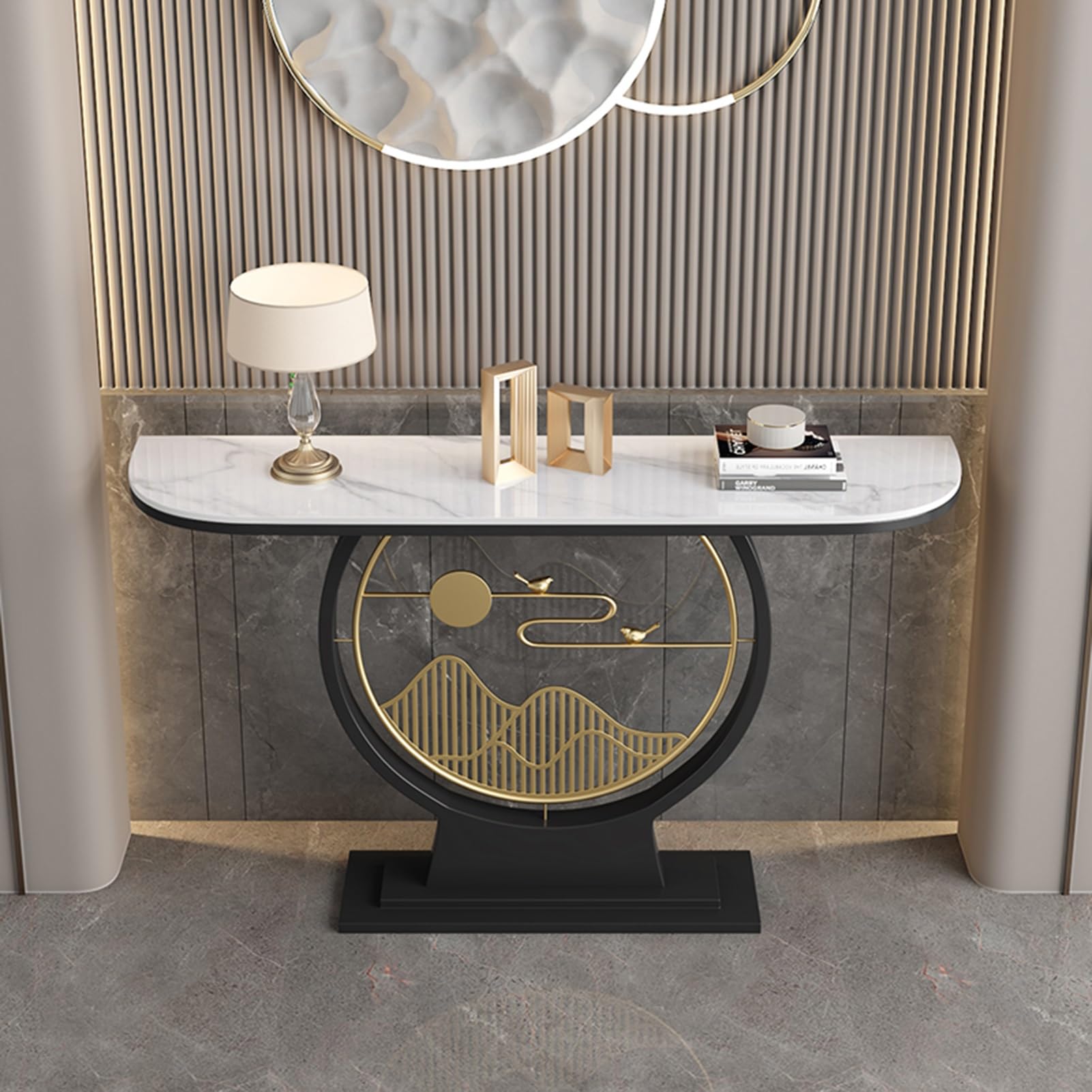Mesa consola para recibidor, mesas auxiliares estrechas con estructura metálica, mesa auxiliar estilo rústico para colocar detrás del sofá, mesa de recibidor con espacio de almacenamiento, para sala