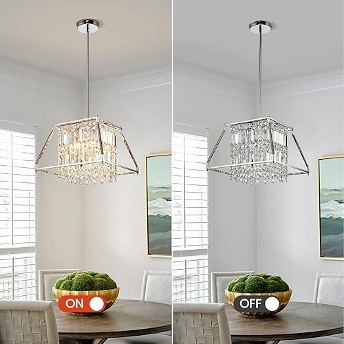 Miniatura 5 de HOSSEE Lámpara colgante de cristal para isla de cocina, moderna cromada, lámpara de cristal colgante para comedor, sala de estar, pasillo, porche,
