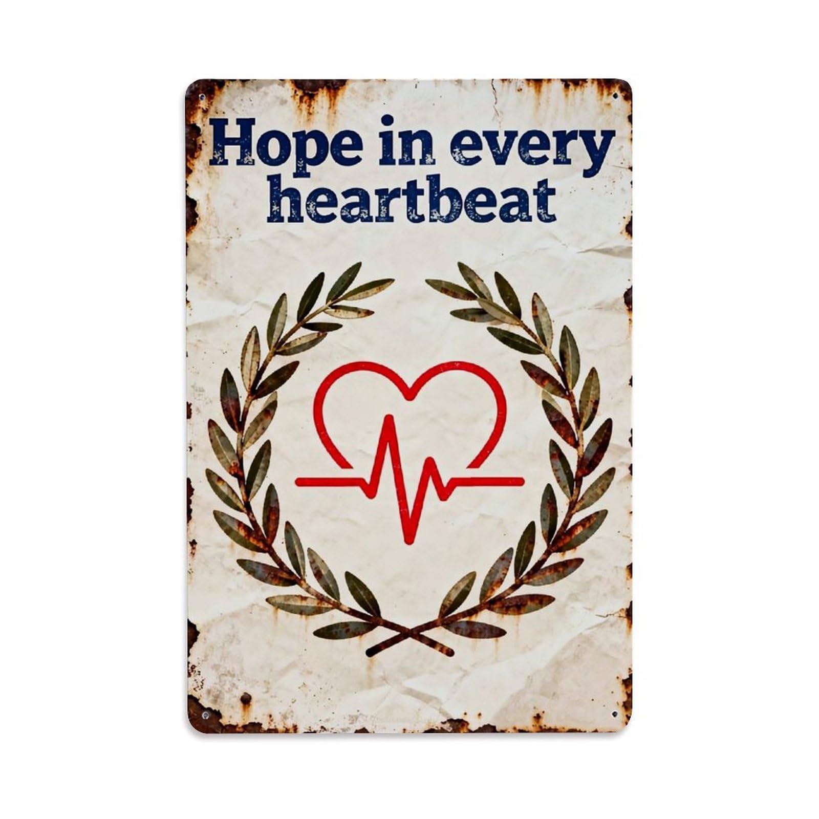 Jdfenggu Vintage Heartbeat Pattern With Laurel Wreath Retro Metal Tin Sign, Decor Art Poster For Bar, Home, Man Cave, Kitchen, Laundry Room Gift 8X12inch