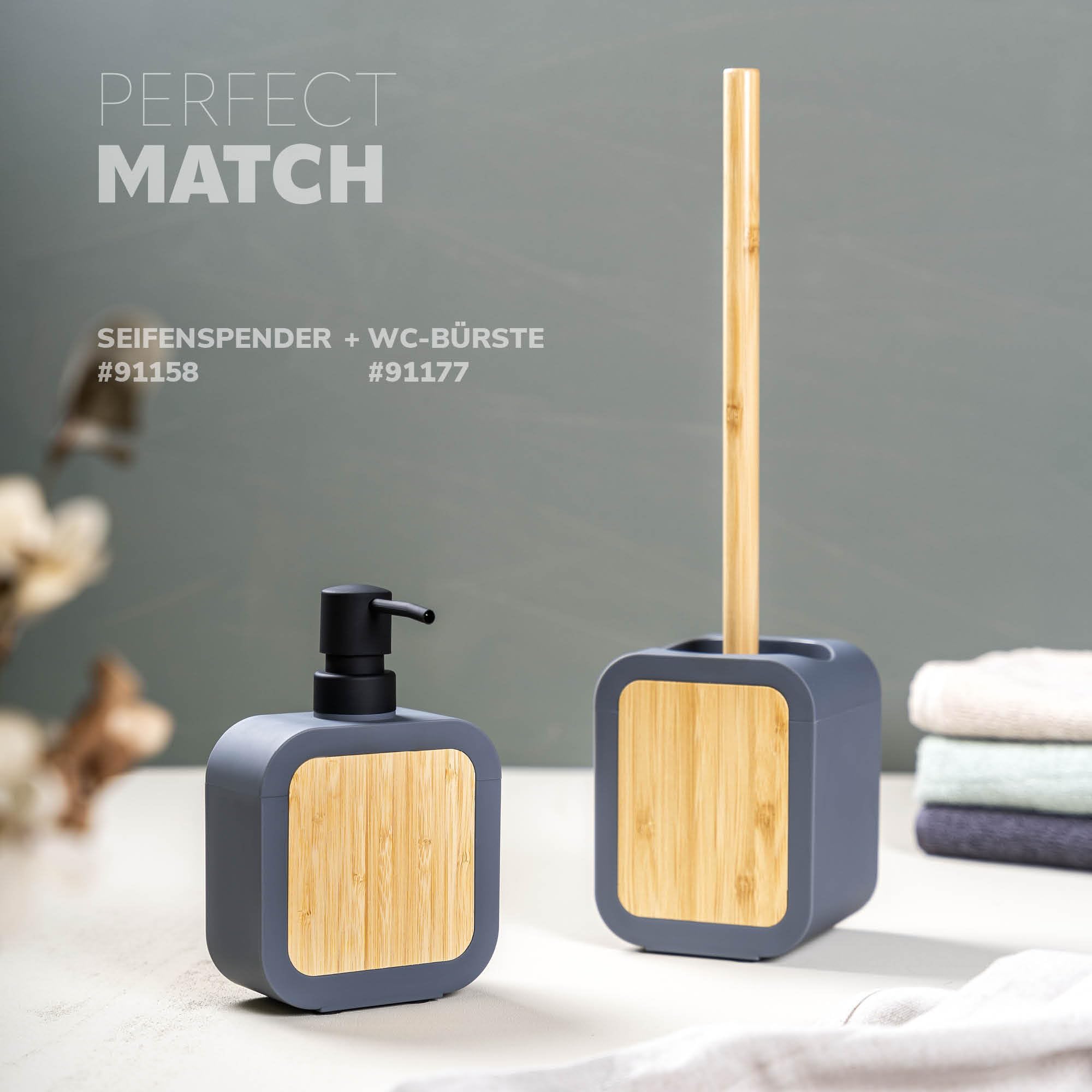 Brosse Wc Avec Support En Métal Cappuccino Et Couvercle Bambou - Toute