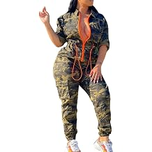 iticat Womens Camouflage Jumpsuit Short Sleeve Zipper Front Camo Overall