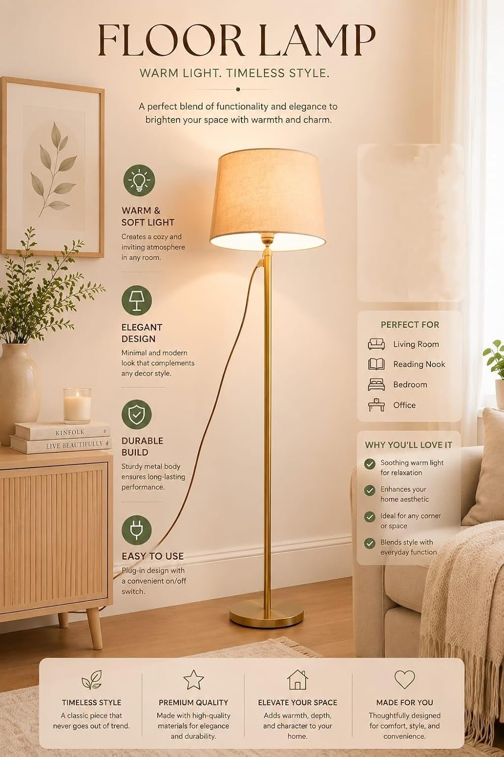 Golden Floor Lamp - Modern Standing Light -4 Golden Floor Lamp - Modern Standing Light -4