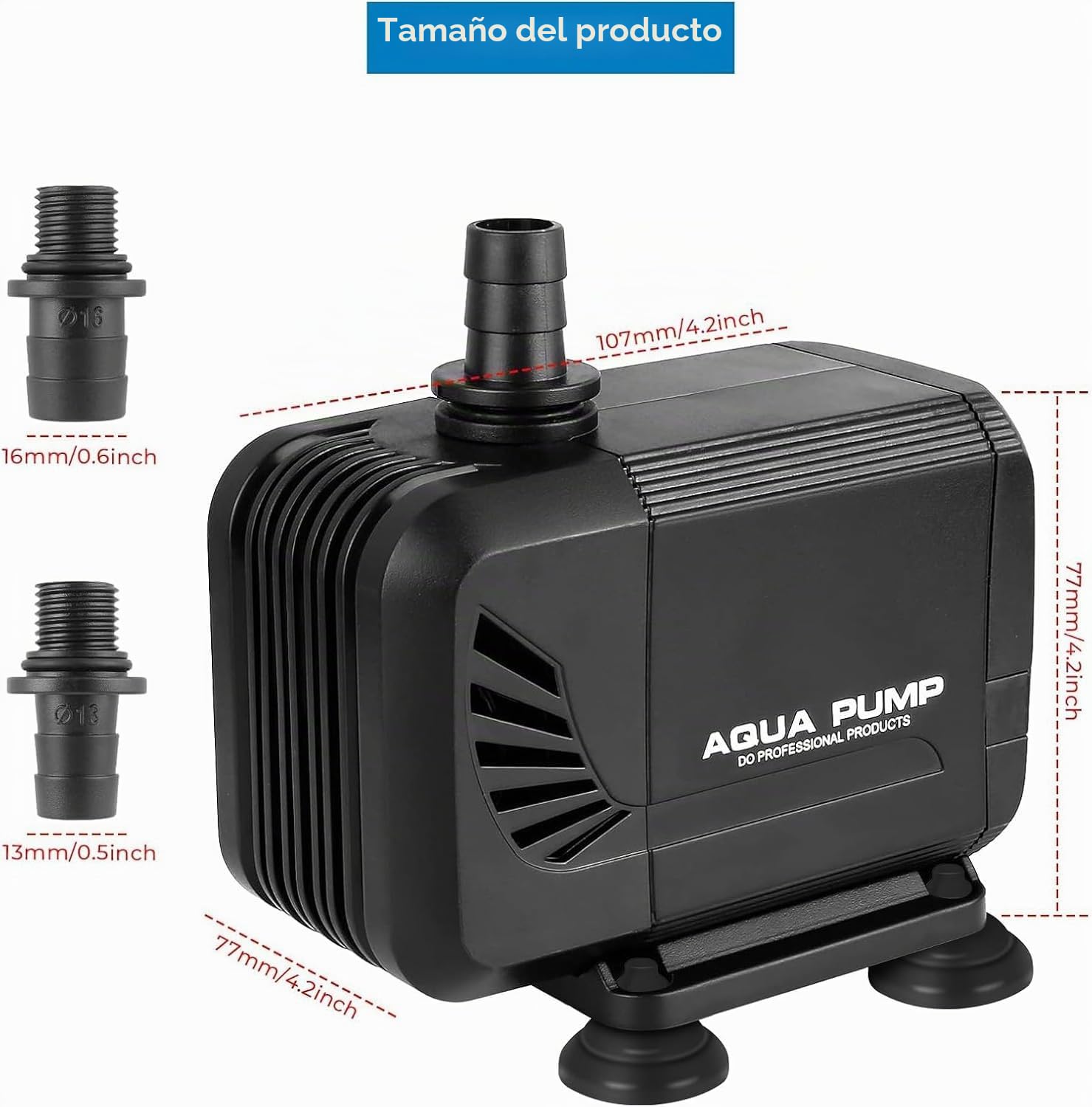 Bomba de agua para acuario, bomba sumergible de 1500 l/h, para estanque, pozo, ultra silenciosa con filtro y 2 boquillas de 13 mm/16 mm, altura máxima de extracción de 1,6 m(15 W)