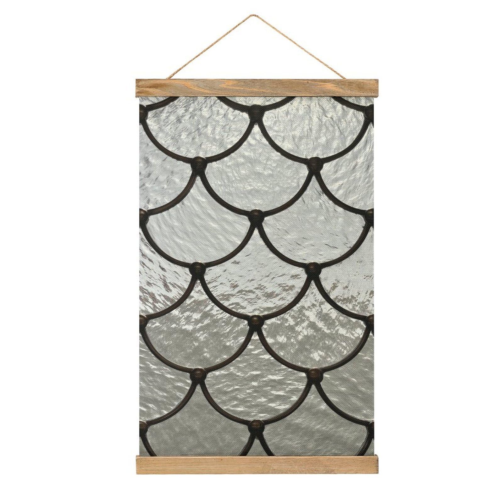 Jubonexis Gray Stained Glass Pattern Interlocking Fish Scale Canvas Painting Wood Frames Poster Hanger Hanging Picture Kit Wall Art