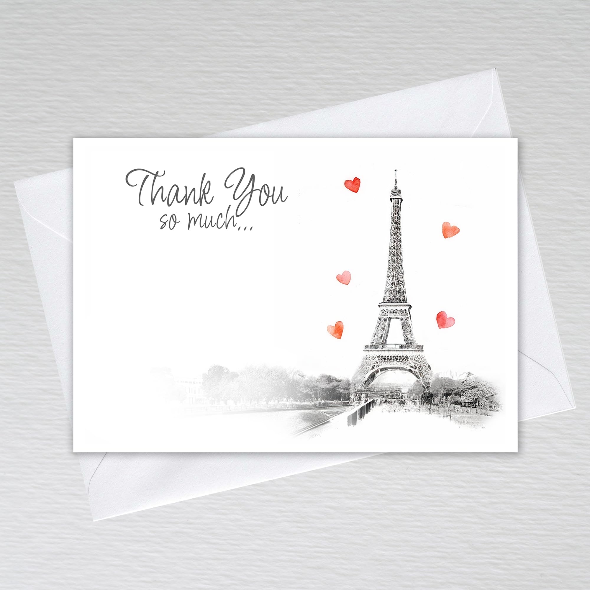 Thank You Card Pack with Envelopes/Thankyou Notes A6 Non-folded Thank You so much Postcards/Business Thank You Cards: Chic Black and White Eiffel Tower Thank You Cards (Pack of 50 with Envelopes) — image 1