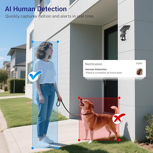 Vista 2 de Cámaras de seguridad solar 1080P inalámbricas para exteriores, visión panorámica/inclinación de 360°, WiFi de 2.4 GHz en el exterior con visión