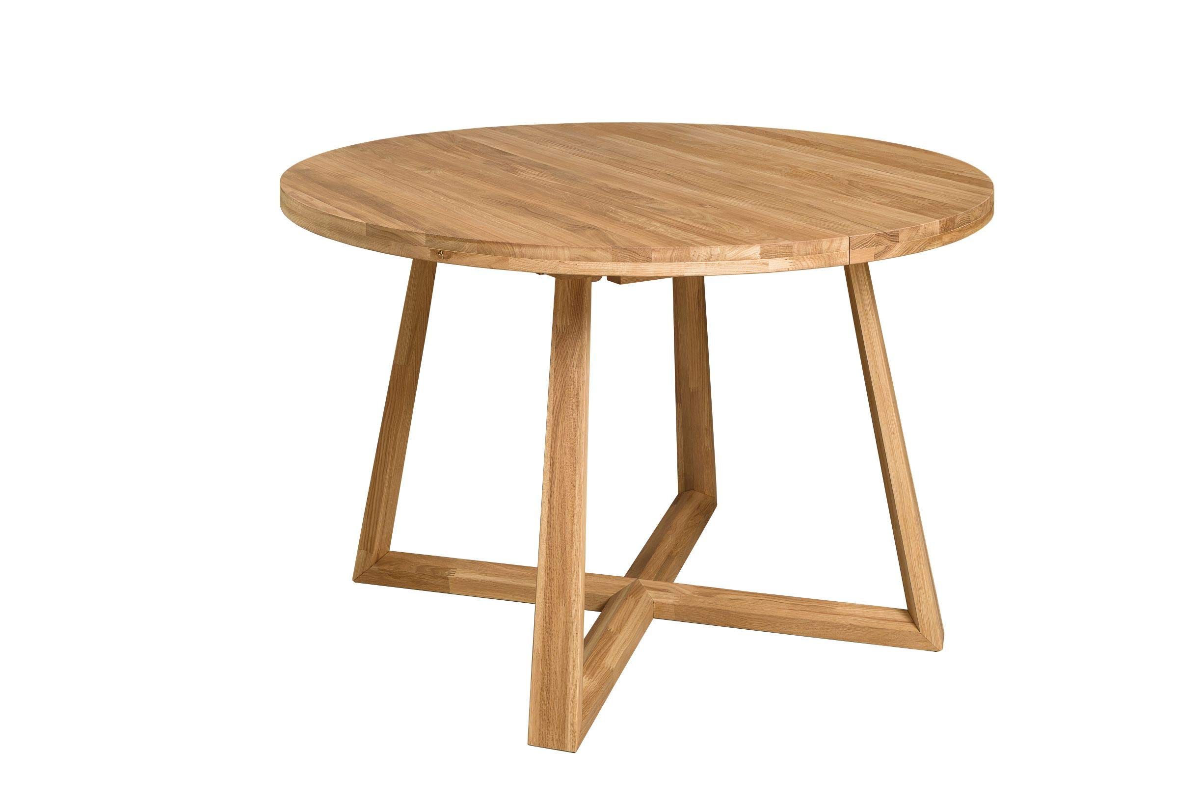 NORDICSTORY Escandi 4 eettafel, uittrekbaar, rond, 120-155 cm, massief hout, eiken, ideaal voor keuken woonkamer, meubels in Scandinavische stijl, kleur (gebleekt eiken