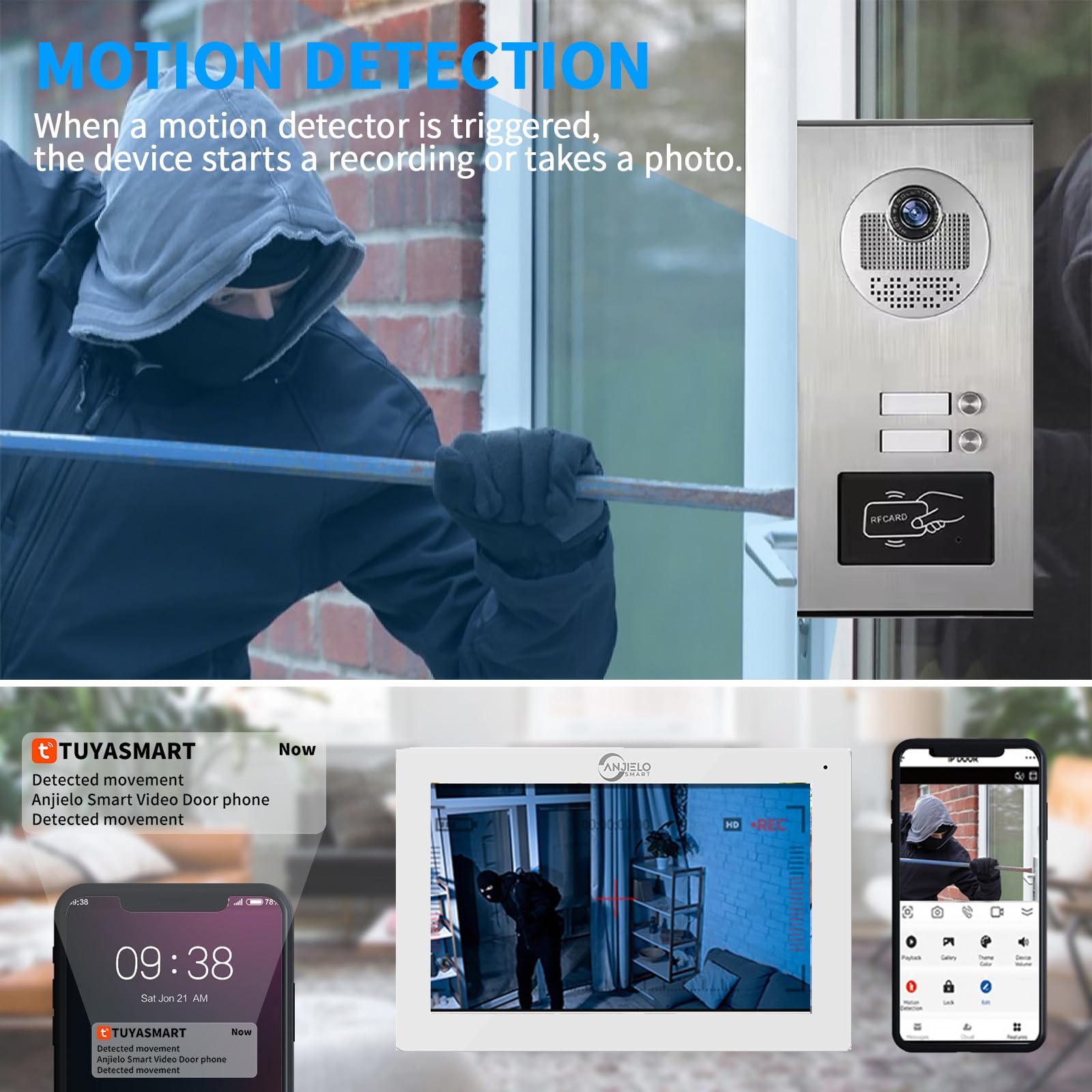 Videocitofono cablato, campanello HD 1080p, monitor da 7 pollici, visione notturna, citofono a 2 vie, sblocco 3 in 1, campanello intelligente con fotocamera e sistema citofono, per famiglie multiple