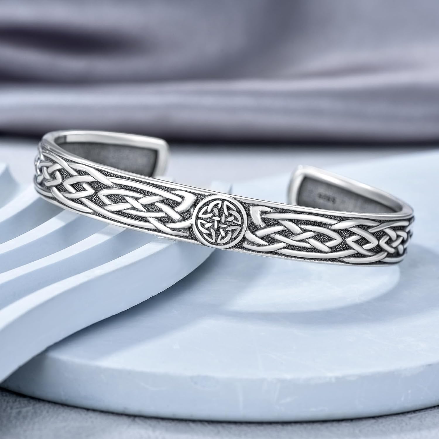 Celtic Knot Bangle 925 Sterling Silver 10MM Adjustable Irish Celtic Cuff Bangle Bracelet Jewelry for Men - Image 5