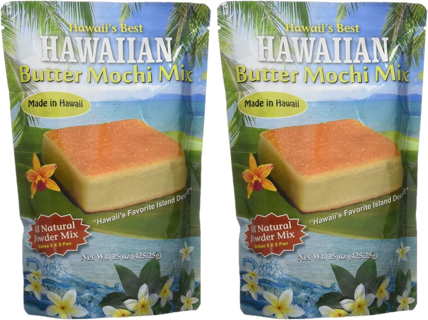Butter Mochi Two Pack (15 oz Each) - Easy to Make Traditional Hawaiian Style Butter Mochi Cake Mix - Gluten Free Dessert Mix - Two Pack Mochi Mix