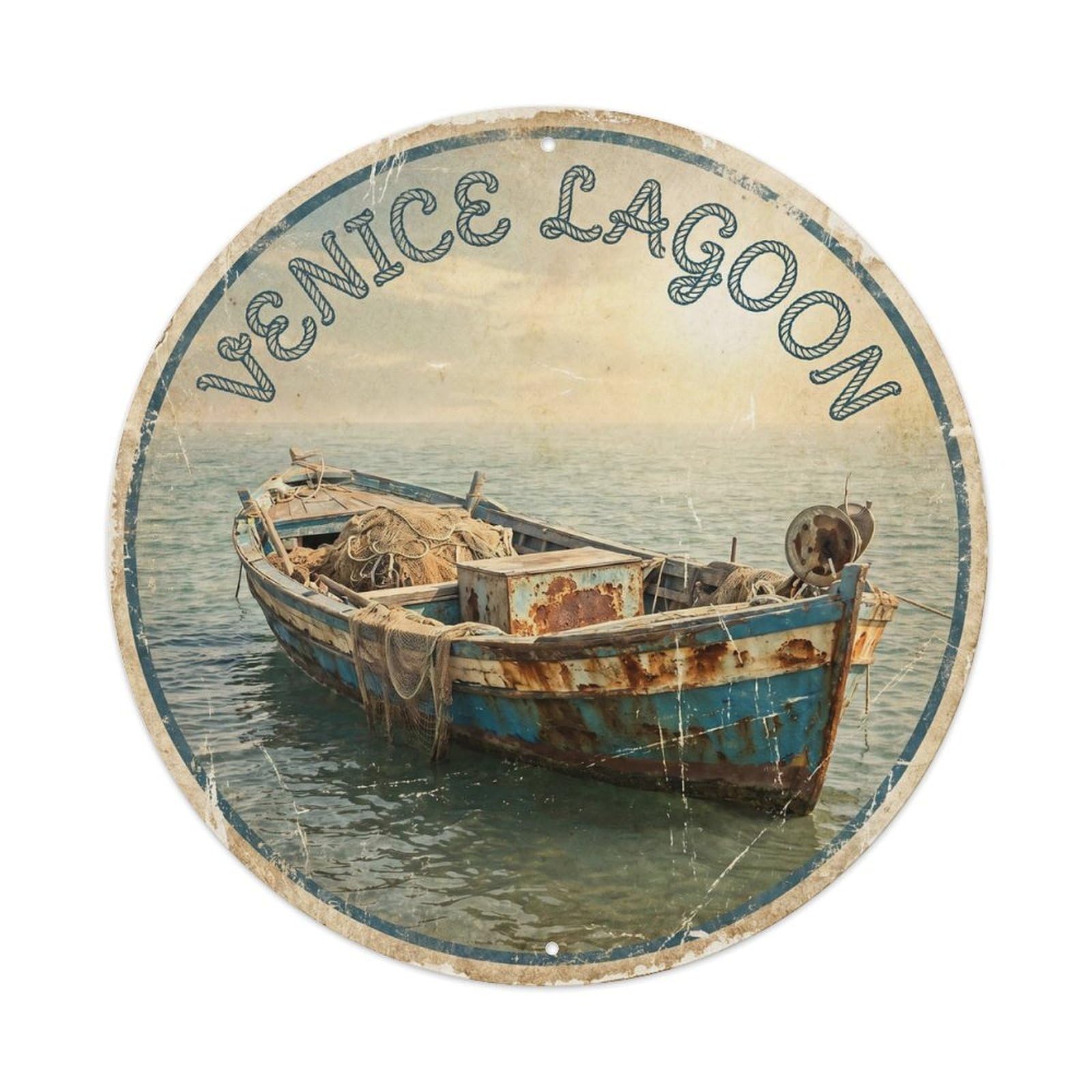 Waterway Venice Tourism Sightseeing Heritage Scenic Landmark Metal Tin Sign Plaque Wall Decor for Cafe, Man Cave, Club Bar, Office, Home Garden Round Metal Poster 8x8Inch