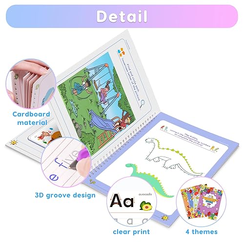 Miniatura 7 de Cuaderno de práctica mágica, libro de práctica de escritura reutilizable, para caligrafía de niños en edad preescolar de 3 a 8 años (4 libros con