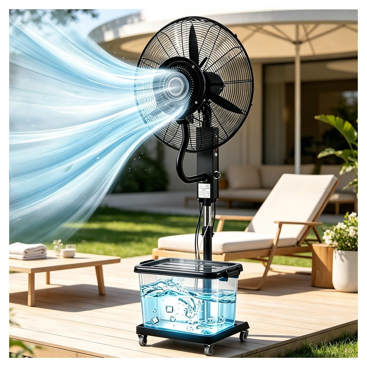 Ventilatore Portatile Per Nebulizzazione Esterno, Serbatoio 42 L | Nebbia fine atomizzata, Ampio flusso d'aria for barbecue in giardino, campeggio(71cm/28in)