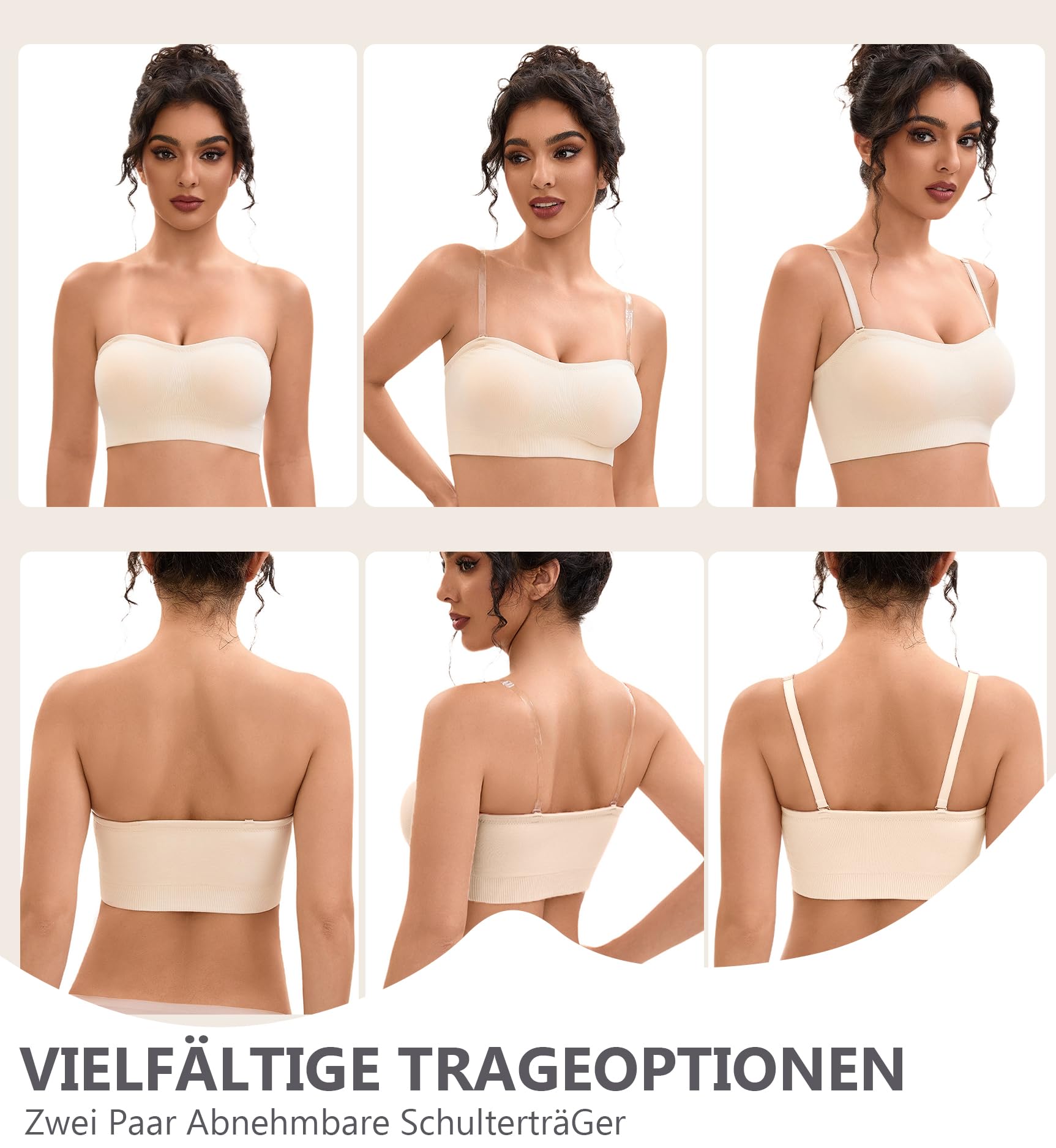 Reggiseno da donna senza spalline, senza ferretto, morbido, taglie grandi, push up, in silicone, antiscivolo, senza cuciture, con spalline trasparenti e nere