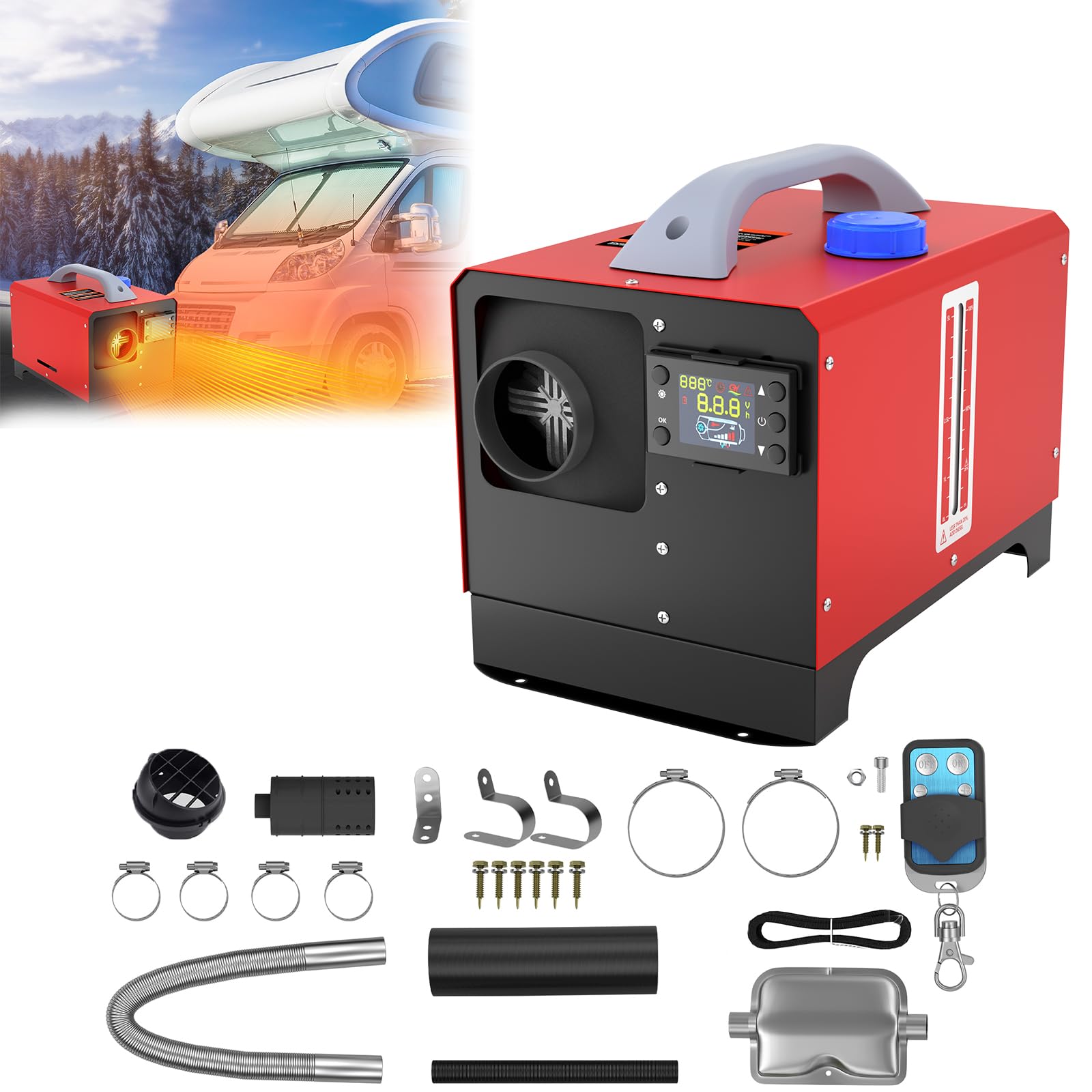 ACXIN Riscaldatore diesel da 12 V, 8 KW, per campeggio, giardino, terrazza, portatile, con telecomando, monitor LCD, a risparmio energetico, per esterni, per tenda, roulotte
