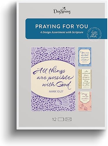 DaySpring - Todas las cosas son posibles con Dios - Surtido de 4 diseños con las Escrituras - 12 tarjetas y sobres en caja de oración por ti (U1203)