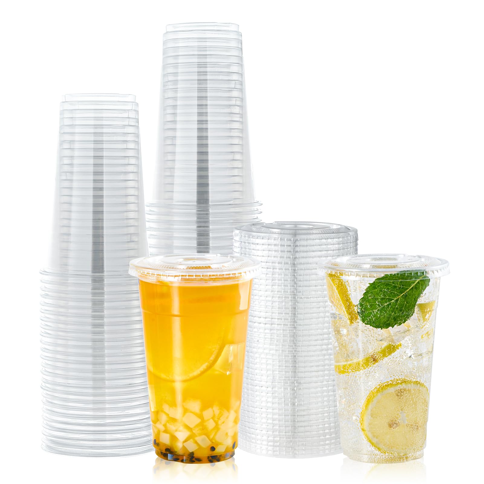 Turbo Bee 20 oz Clear Plastic Cups with Lids 50 Sets, Extra Large