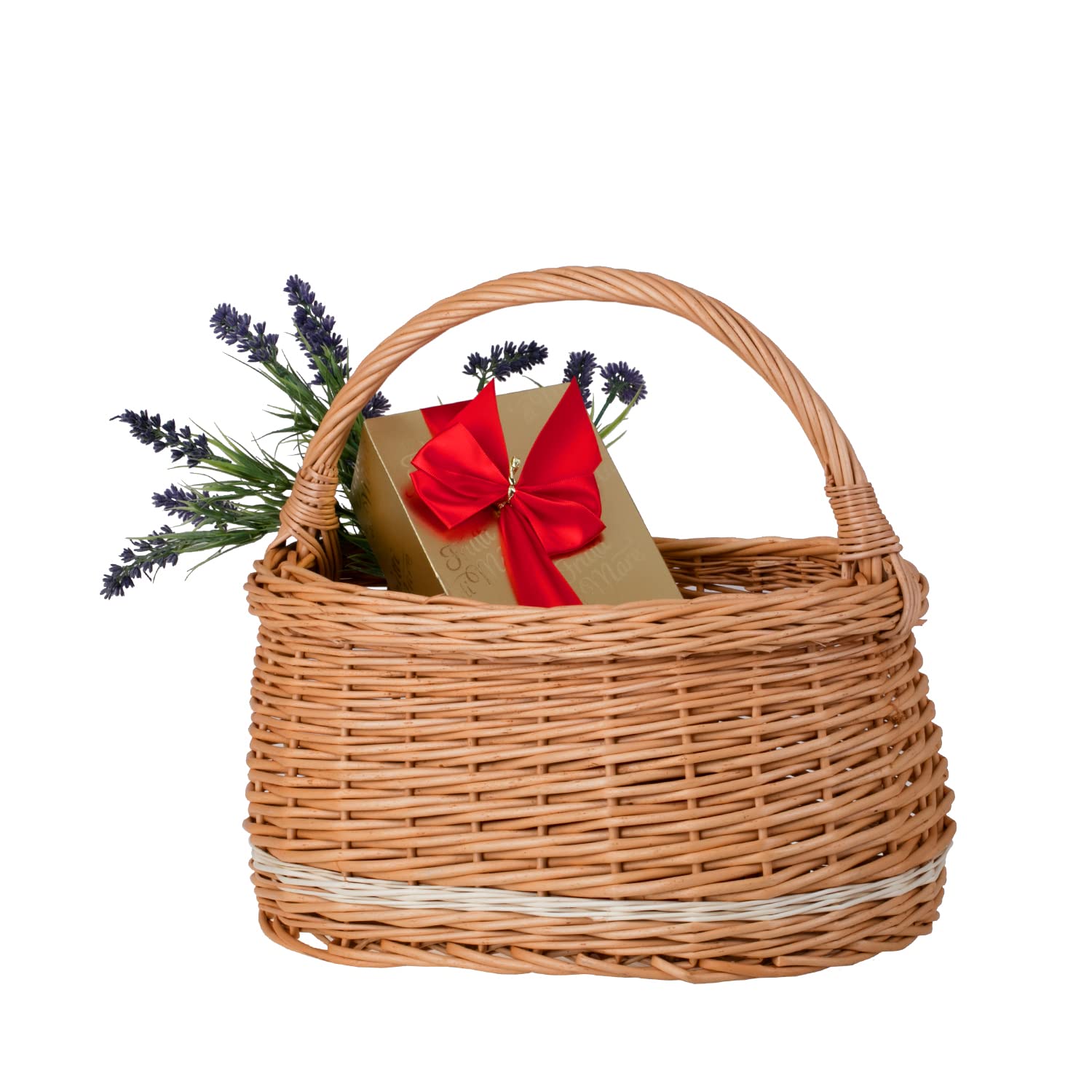 e-wicker24 Kosz na zakupy z wikliny, koszyk w naturalnym kolorze, kosz prezentowy