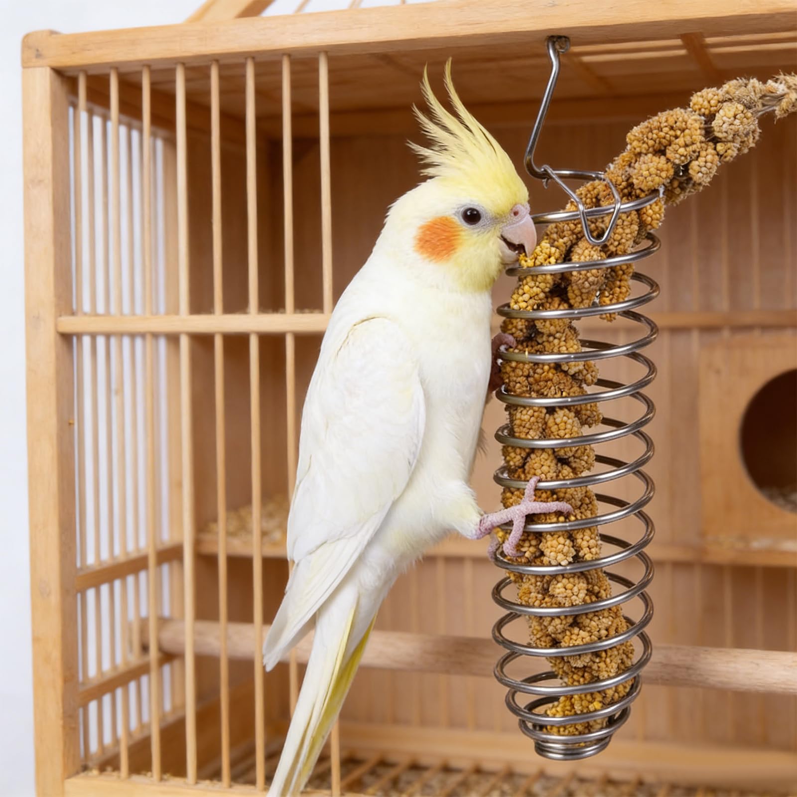 Millet Holder for Bird Cage, Bird Foraging Toy Feeder for Parrots Parakeet Cockatiel, Stainless Steel Bird Treat Holder and Fruit Vegetable Food Basket, Bird Cage Accessories for Play - image 6