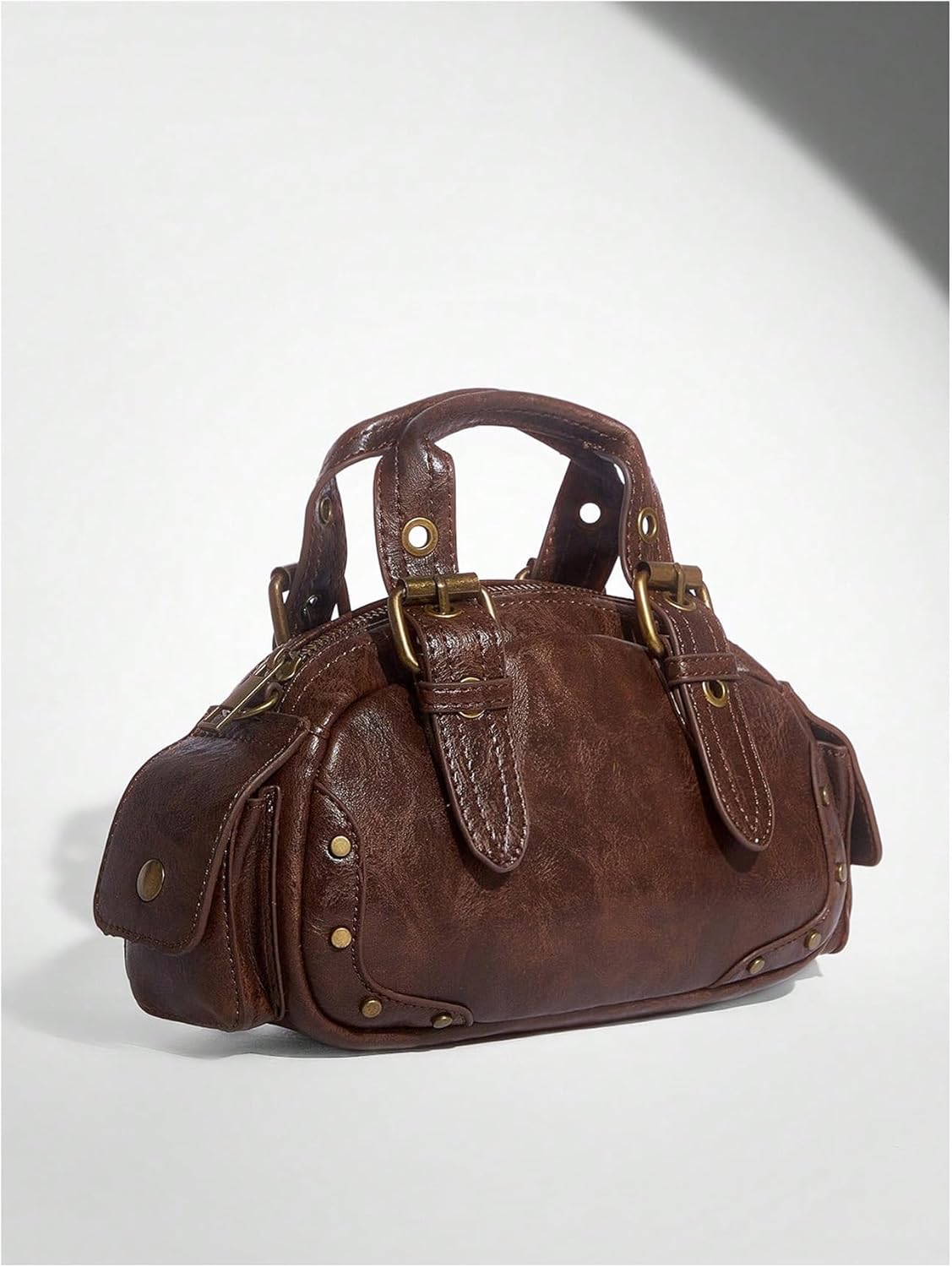 MakeMeChic Women's PU Leather Rivet Studded Satchel Handbags Flap Pockets Vintage Retro Mini Purses - Image 4