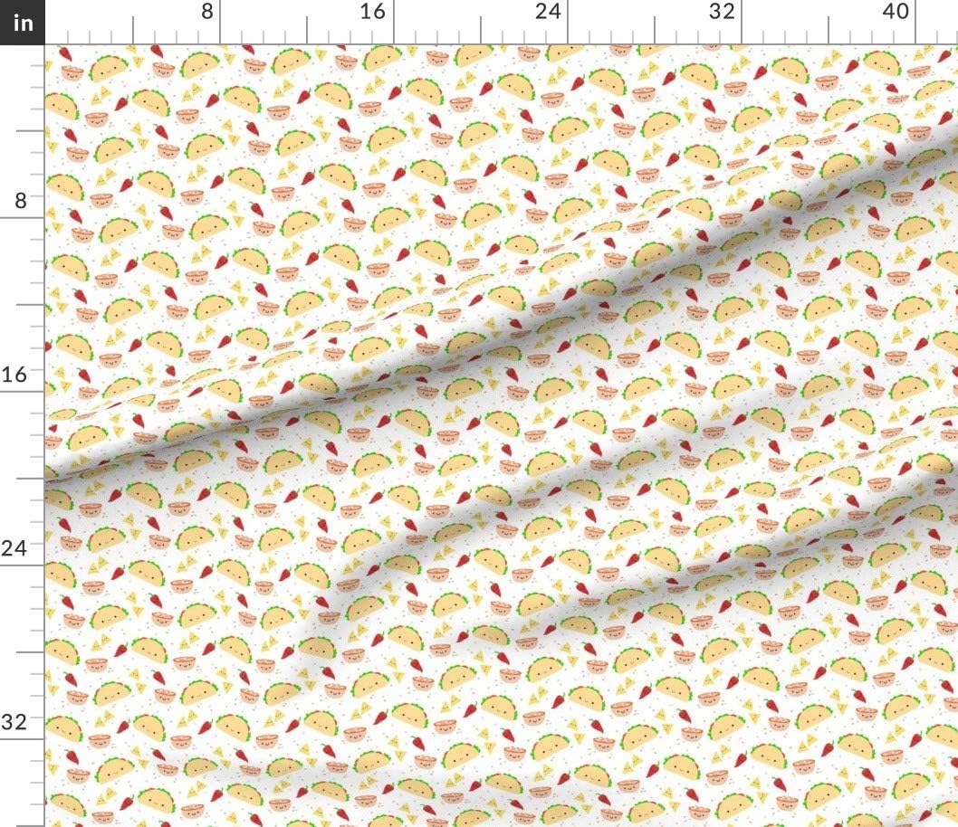 Spoonflower Fabric - Taco Tuesday Mexican Fiesta Cinco De Kawaii Cute Printed on Petal Signature Cotton Fabric by The Yard - Sewing Quilting Apparel Crafts Decor