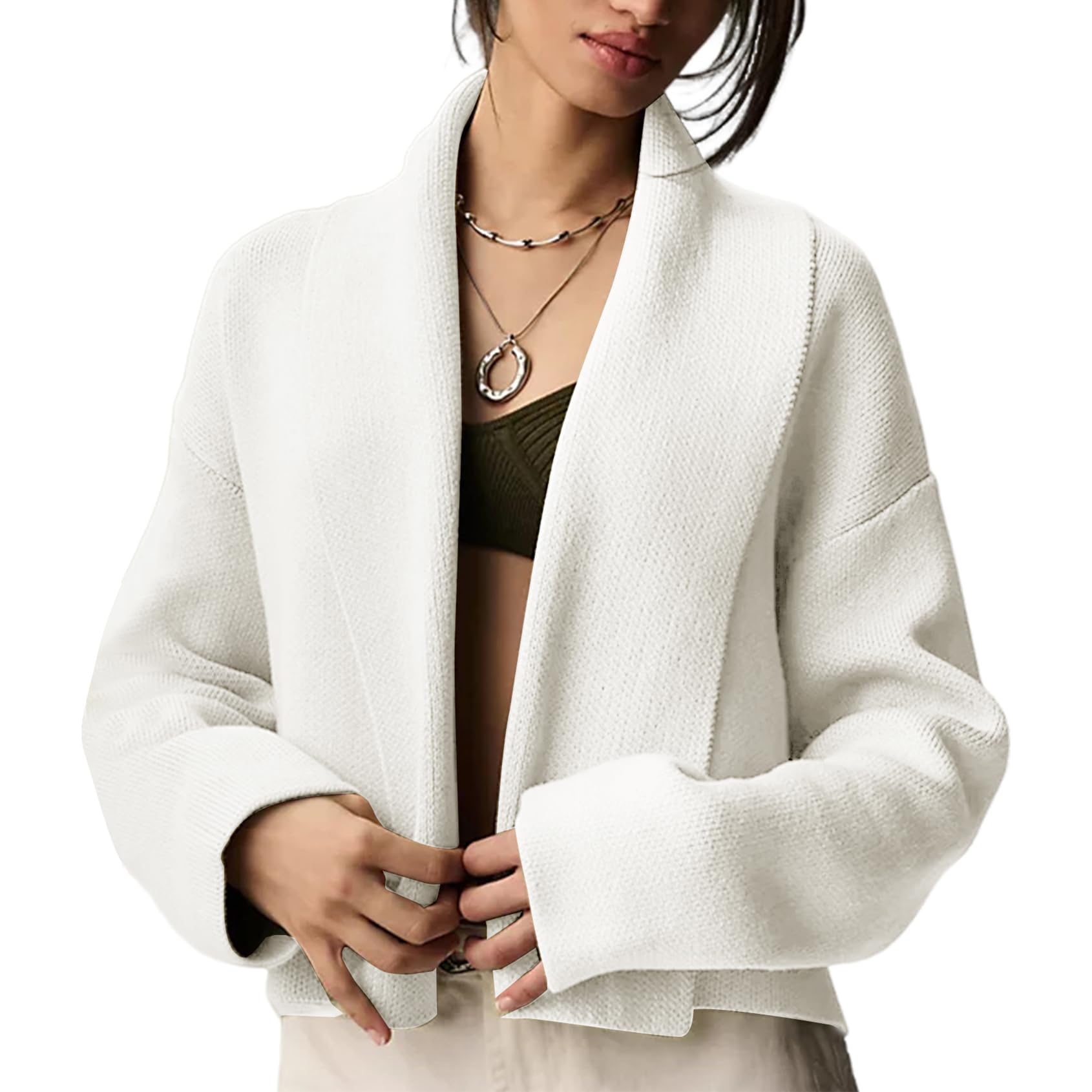 Yimoon Womens Cropped Cardigan Sweater Oversized Lapel Chunky Knit Coatigan Long Sleeve Open Front Sweater