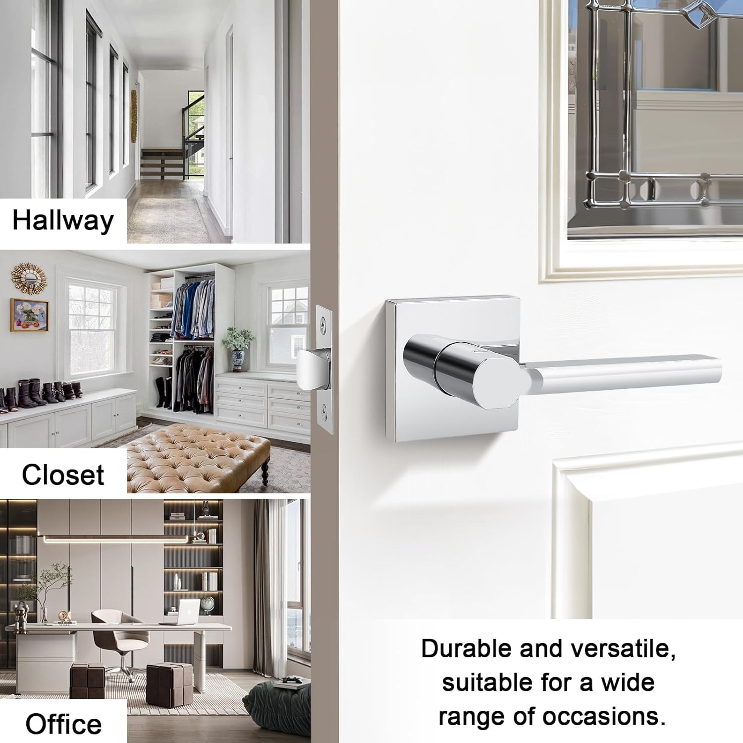 Probrico 5 Pack Passage Lever Polished Chrome Door Handle Lock Non-Locking Keyless Square Lever for Hall and Closet, for Right & Left Side