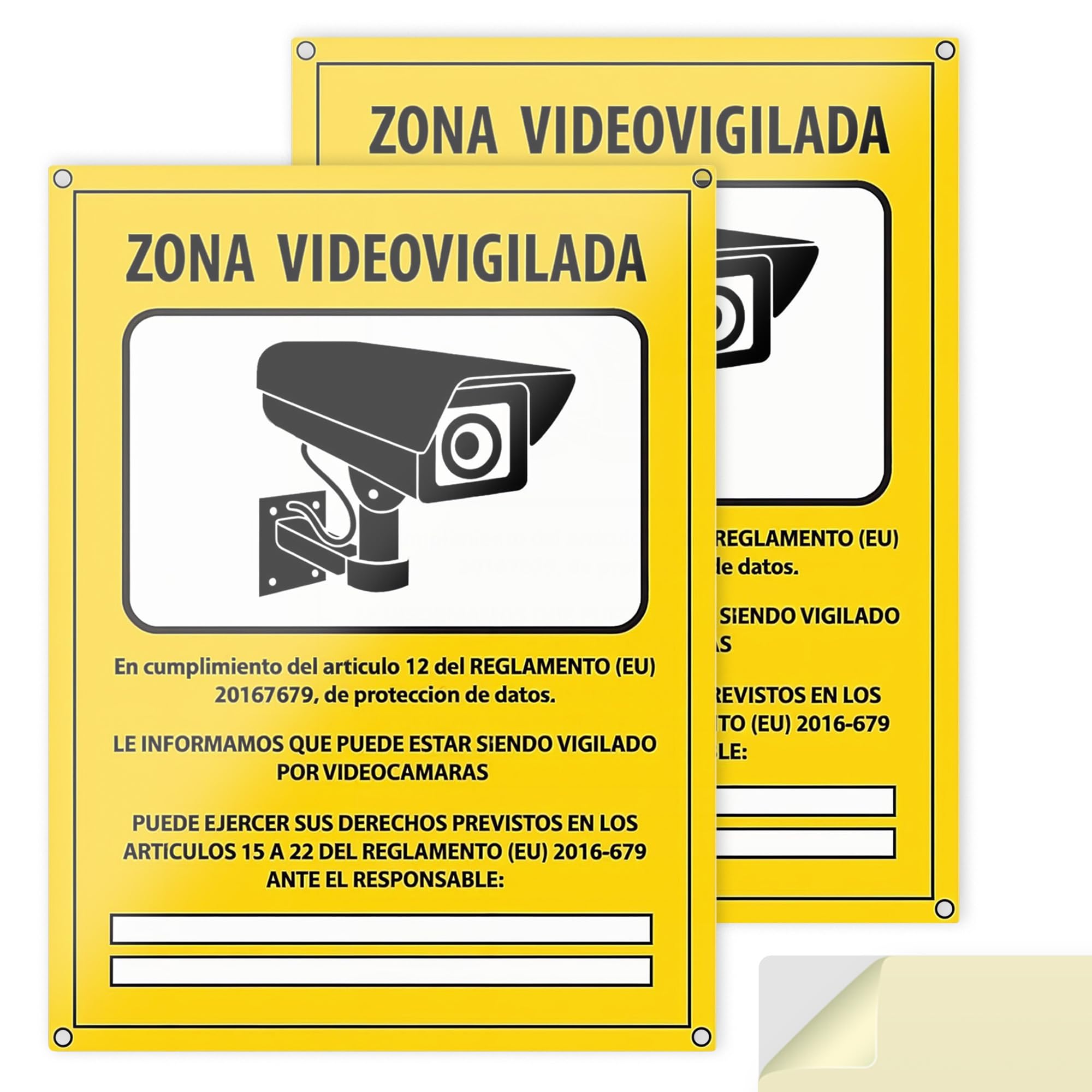 Carteles Cámara de Vigilancia PACK 2 - Zona Videovigilada Homologados RGPD - Aluminio 20x15 cm - Placas Seguridad Interior Exterior Resistentes
