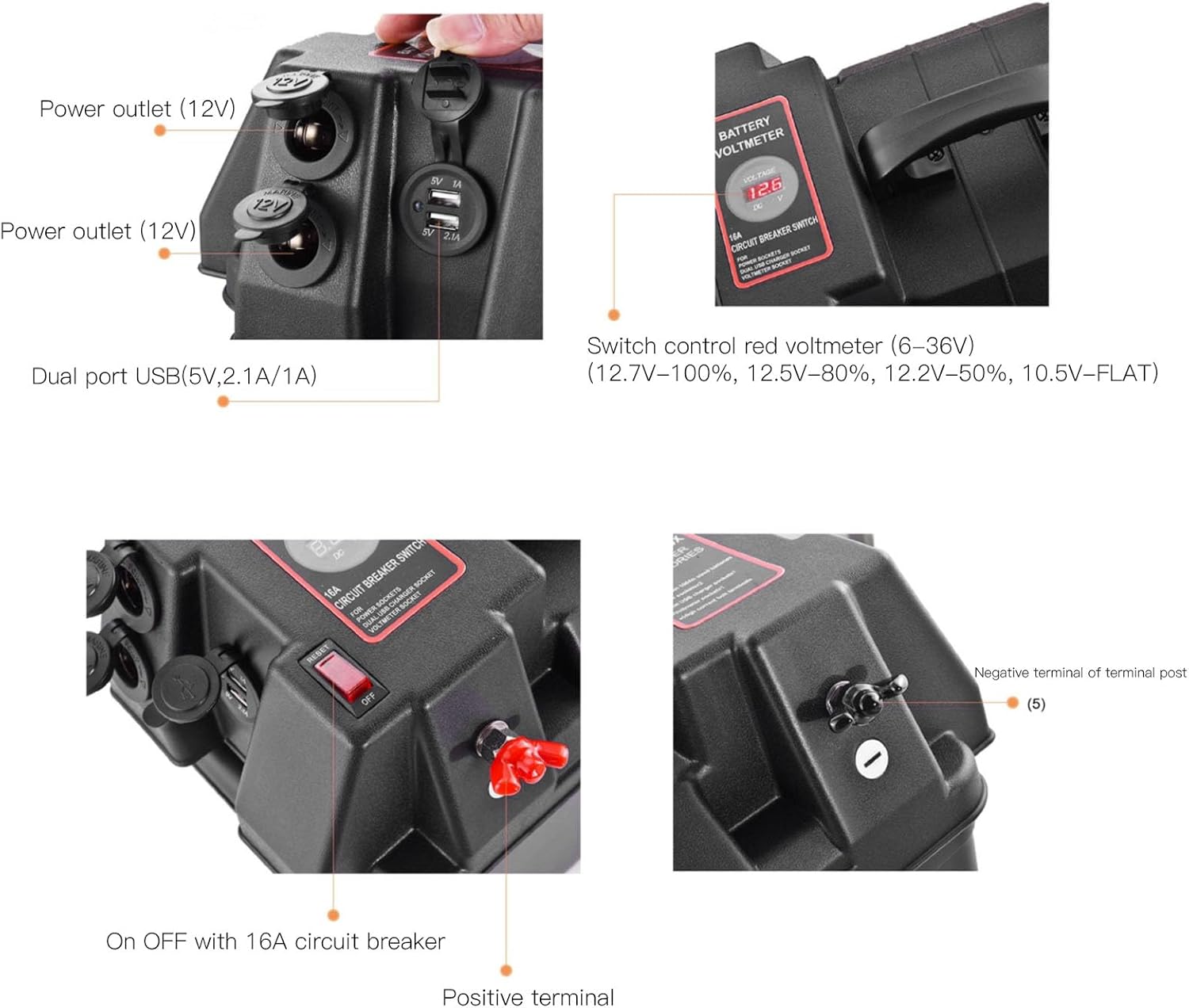 Aramox Trolling Motor Battery Box, Smart Battery Power Center, 12V Features for RVs and SUVs