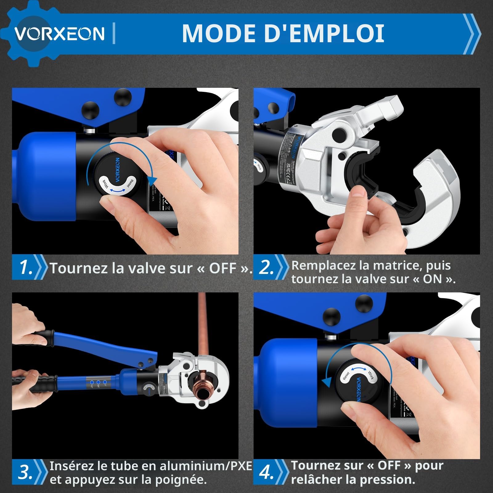 Pince A Sertir Multicouche Professionnelle- 4 Jeux De Formes De Sertissage Profils TH (16, 20, 26, 32) Pour Tube Multicouches En Cuivre Et Aluminium Pour Les Travaux De Plomberie