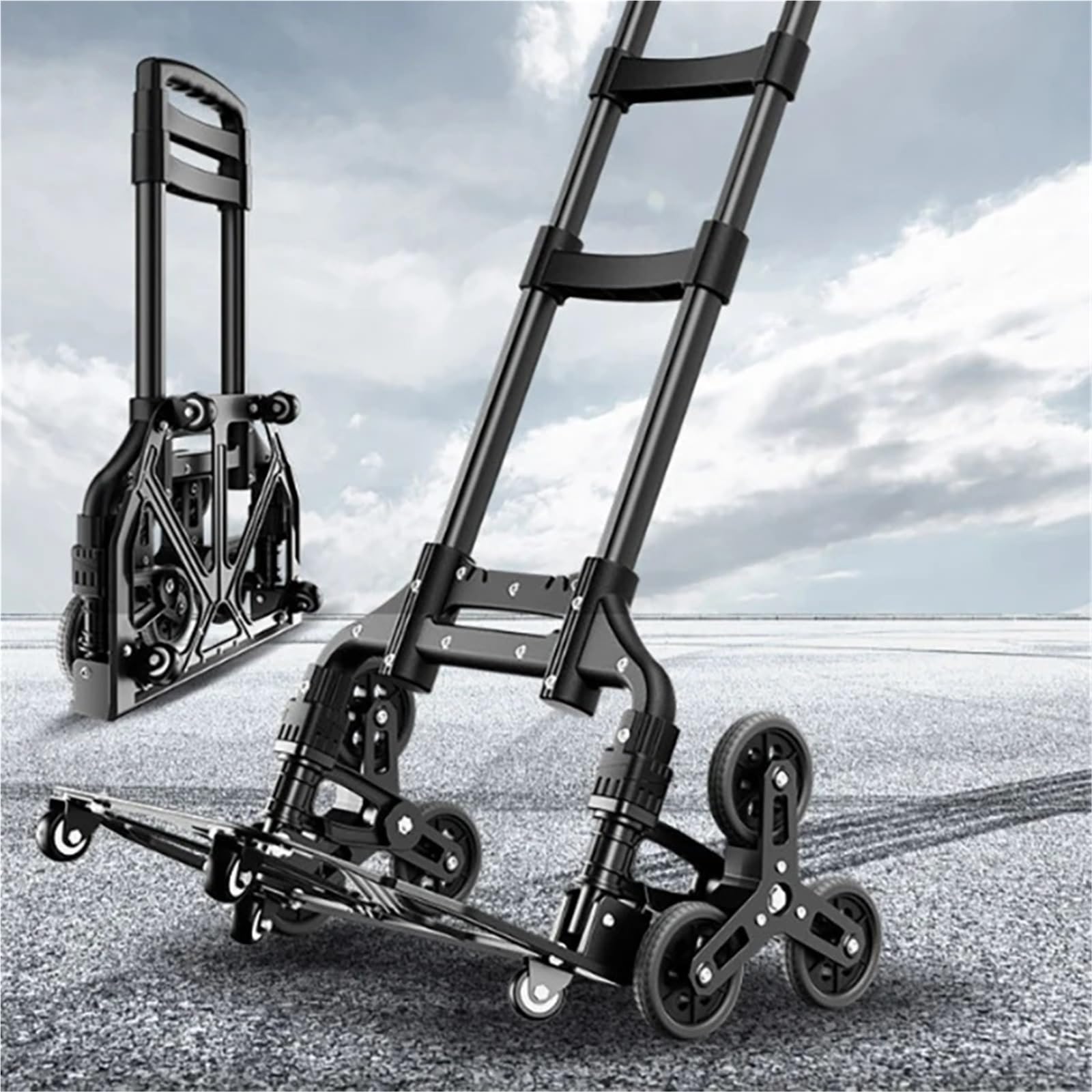 hogar Carretilla Carro de Transporte Carro para Subir escaleras, Plataforma rodante Plegable para Mango Ajustable, Carretilla Mano, 10 Ruedas, Carro Todo Terreno para Trans(C)