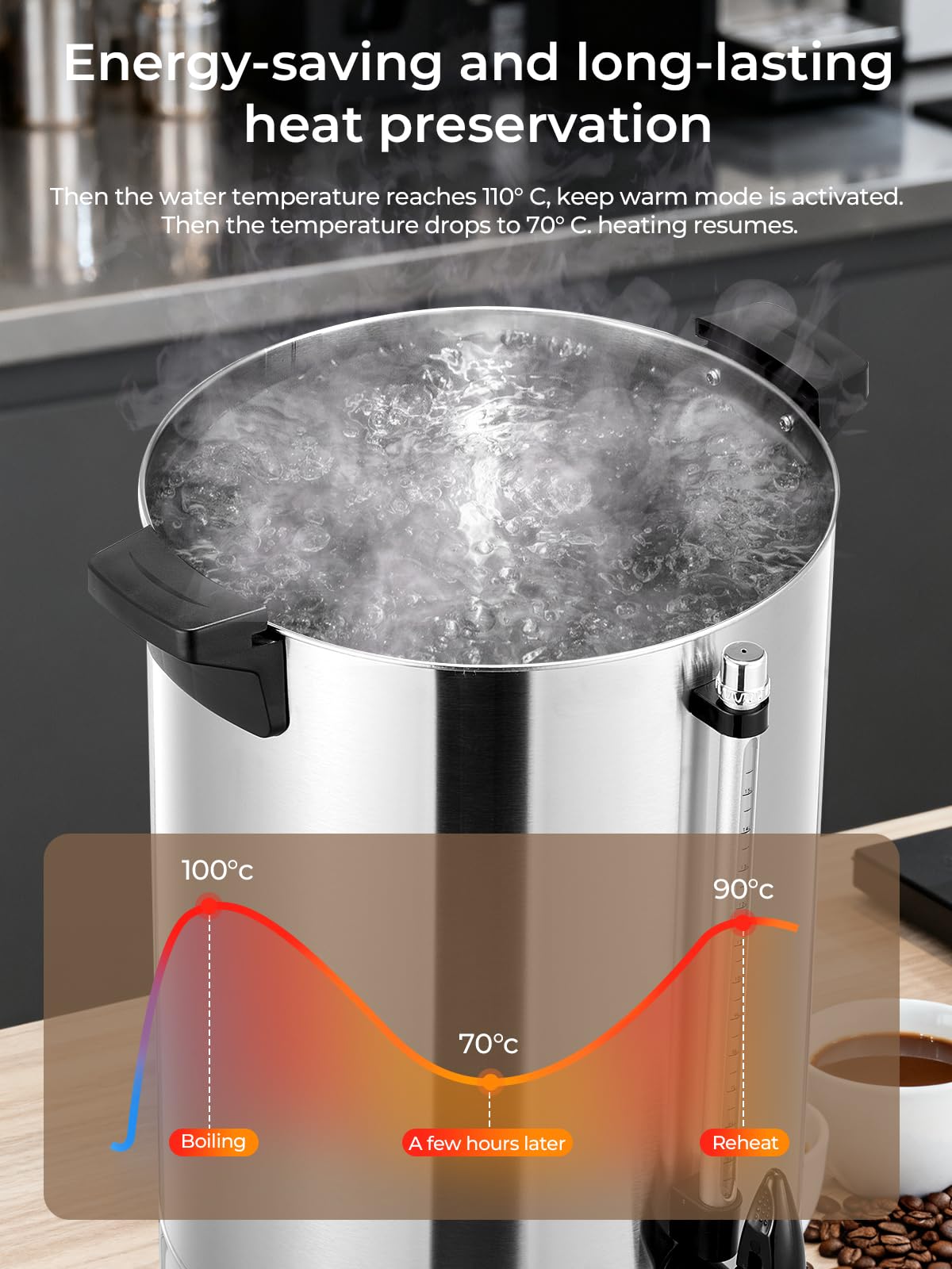 Bollitore Per Vin Brulé da 10 litri, Erogatore di Acqua Calda da 1500 W Con Rubinetto e Termostato, Erogatore Elettrico di Bevande Calde da 100 Tazze/ora, Pentola per Vin Brulé e Bollitore