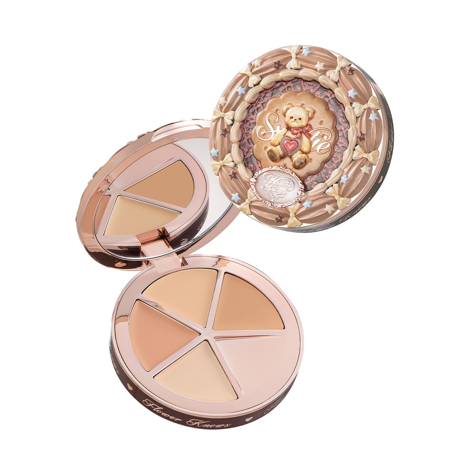 Flower Knows The Sweetie Bear 4-Color Concealer Palette, Highlihter Correct Contour Face Maekup, Blendable, High-Coverage & Crease-proof, Buildable All-Day Wear Compact, 6.4g (02 Creamy Nama)