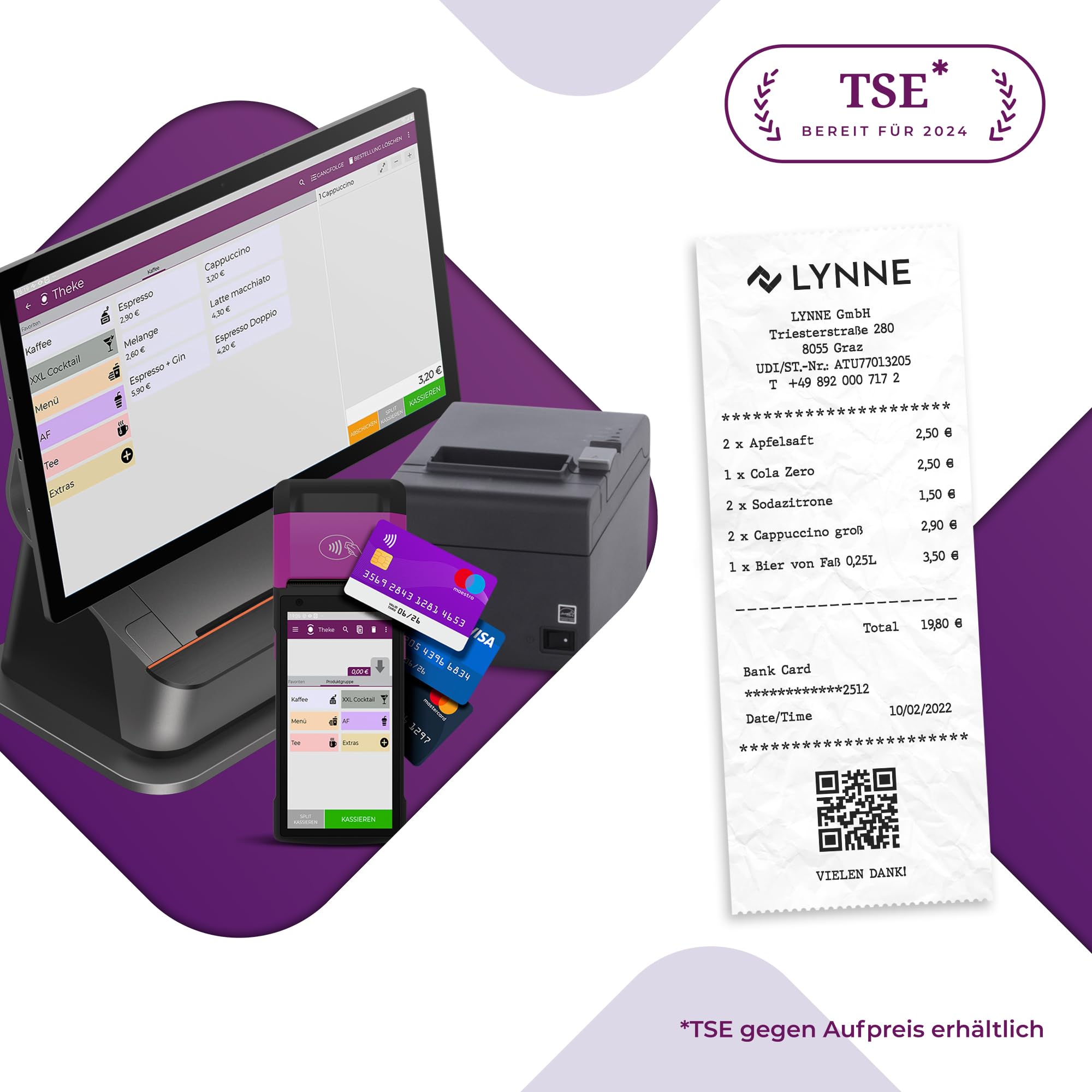 Registrierkasse TSE ready - Kassensystem mit Kartenterminal (POS) und integriertem Bondrucker - Kasse mit Kartenzahlungsgerät für Gastronomie, Handel sowie GRATIS Ersteinrichtung des Ordersystem