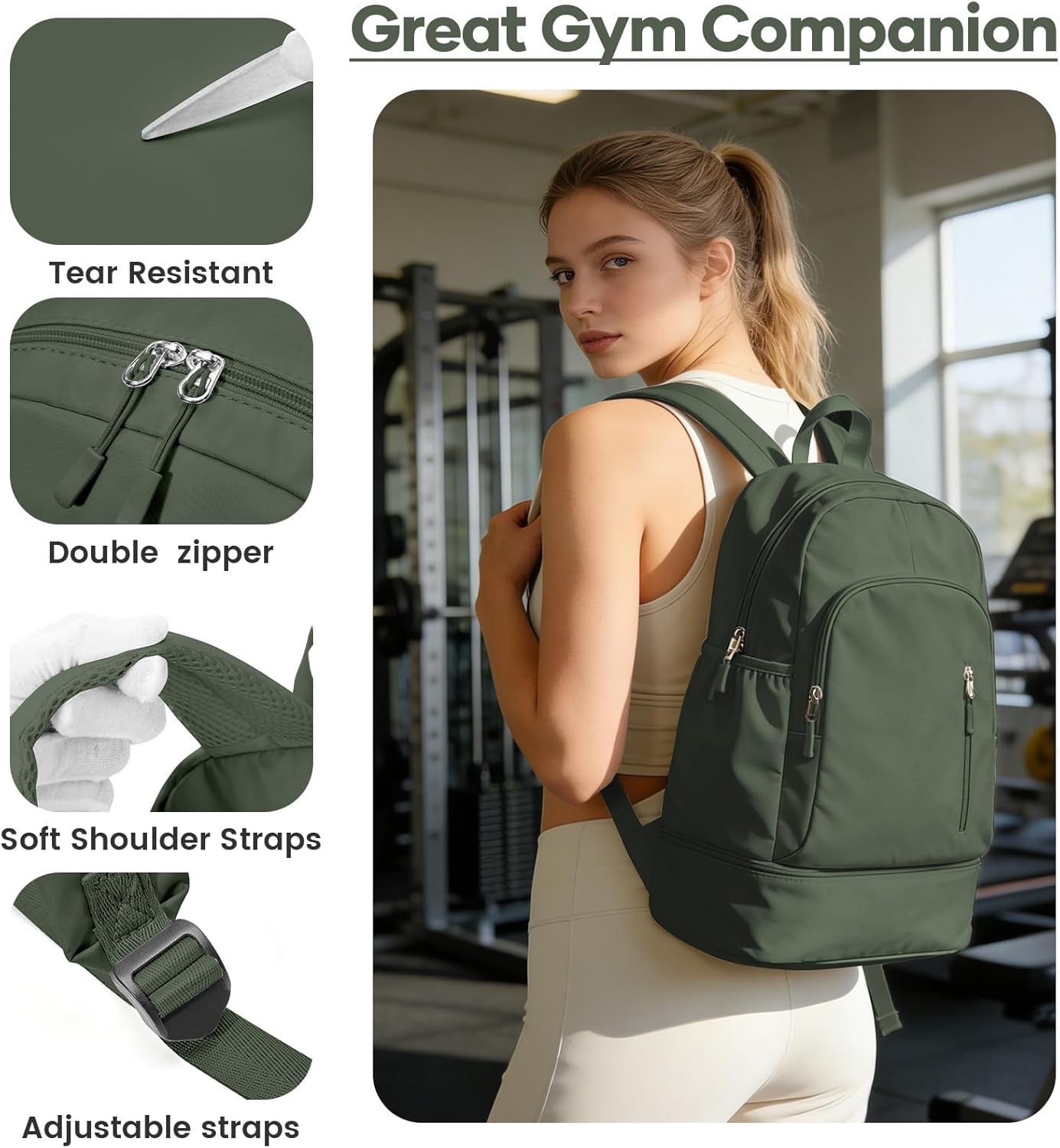 Gym Backpack for Women Men, Dance Backpacks With Shoe Compartment, Sports Back pack For Yoga Fitness Beach Hiking Sports(Green)