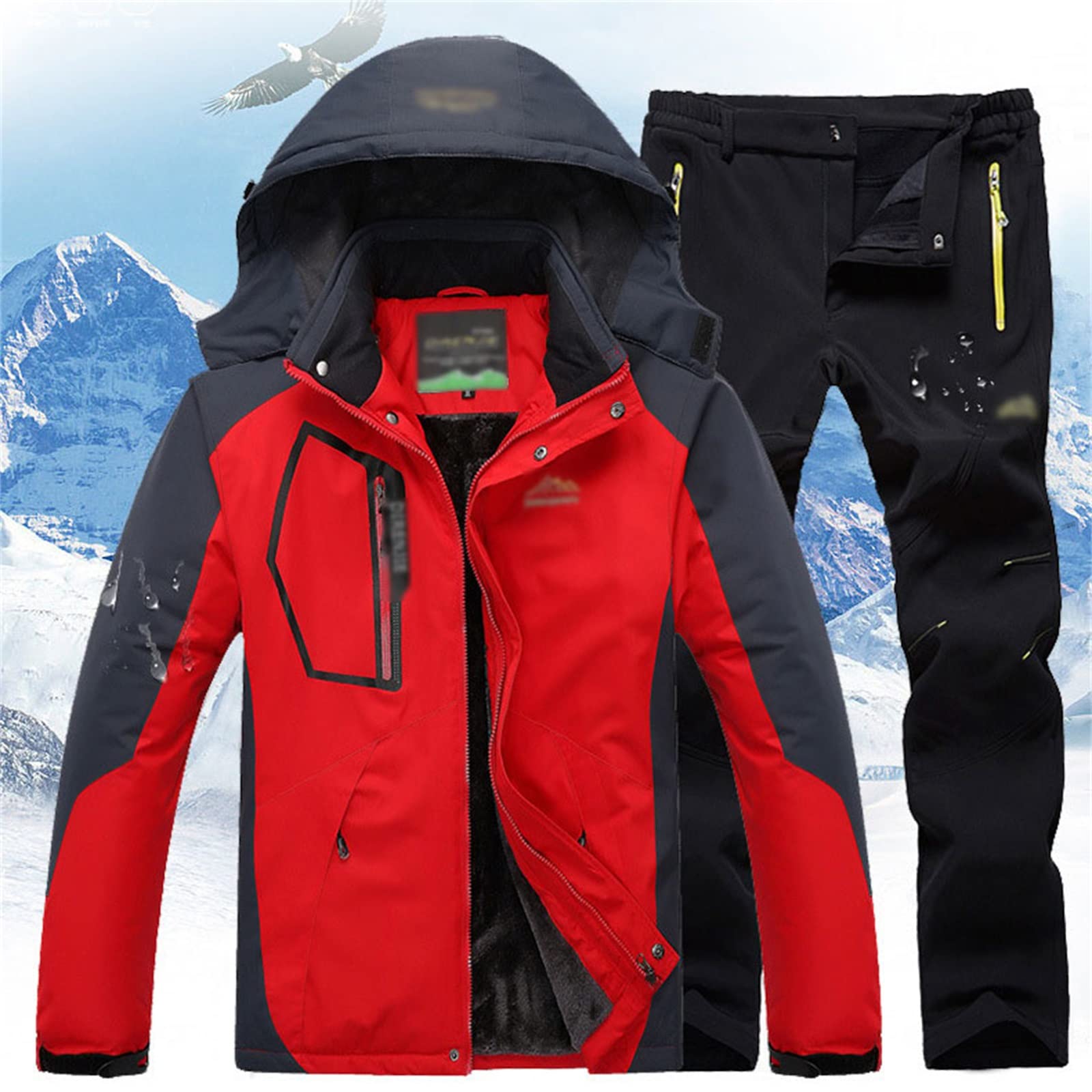Yytcsjz Mens Ski Suits Two Piece, Giacca da snowboard impermeabile impermeabile invernale da uomo e pantaloni da sci, Abiti invernali caldi con cappuccio, per gli sport invernali di sci