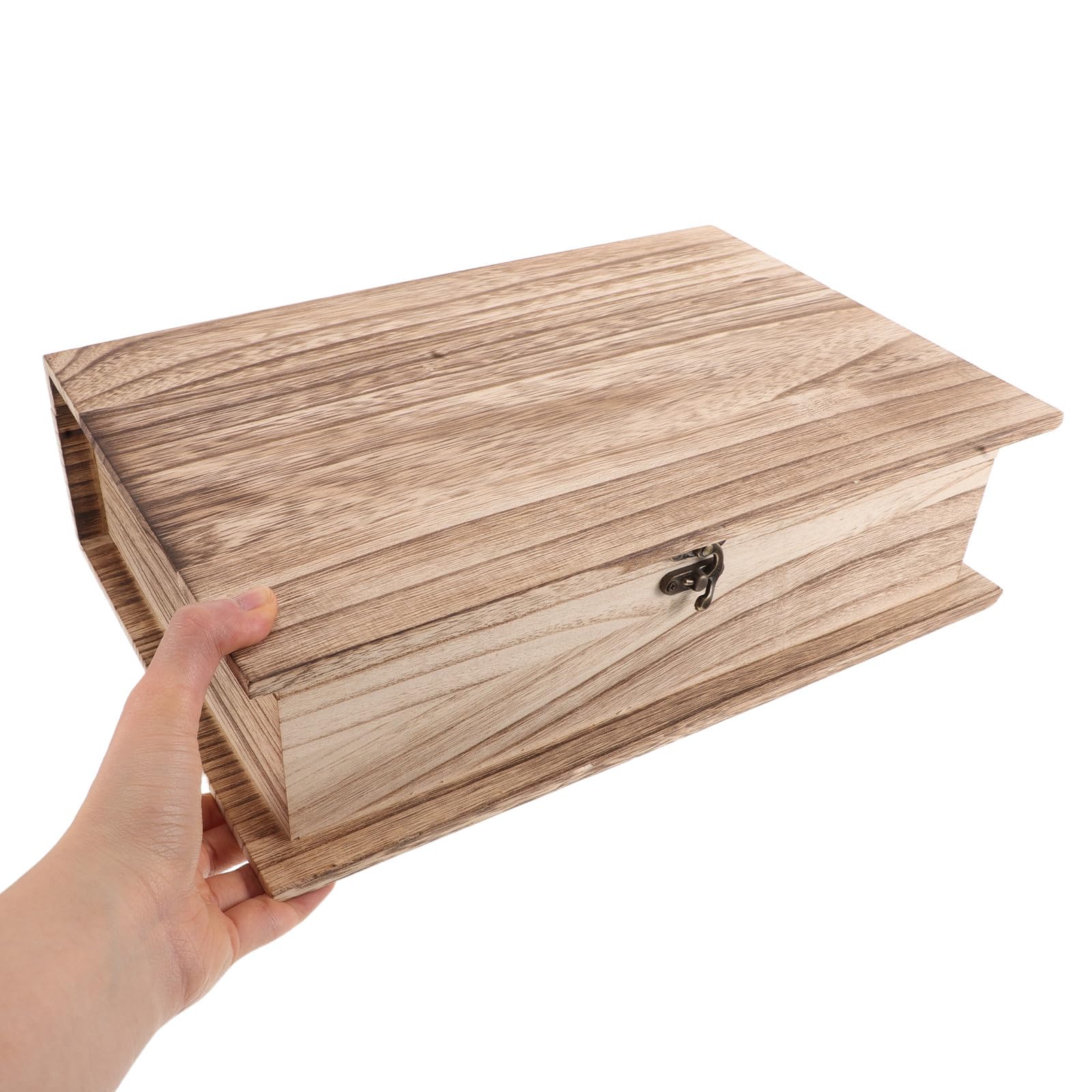 Holibanna Vintage Holz Buchbox mit Klappdeckel und Frontverschluss Große Rustikale Aufbewahrungsbox für Bücher Rechteckige Erinnerungsbox als Dekorative Gedenkbox