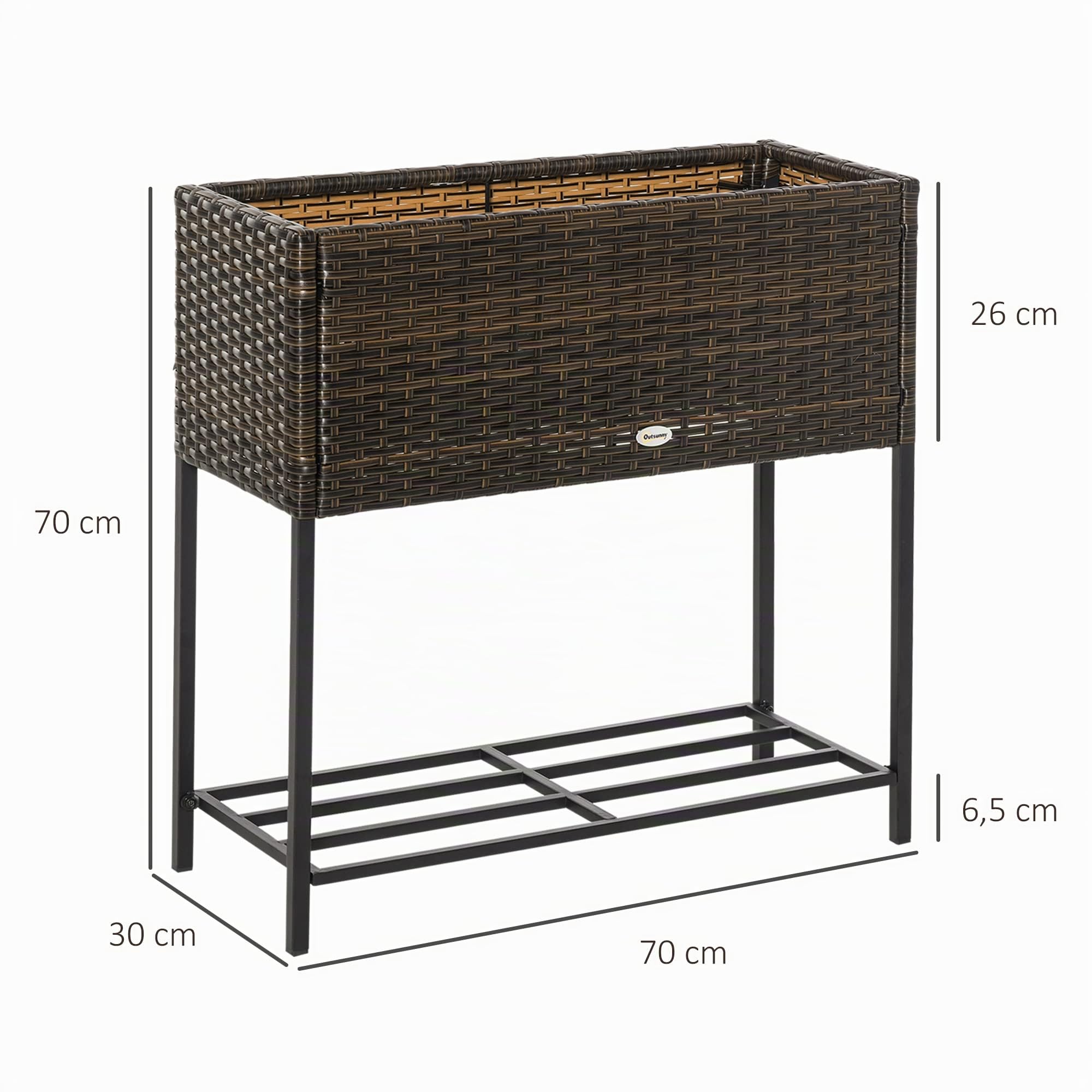 Outsunny Poly Rattan Hochbeet Blumenkasten mit Füßen Braun 70 x 30 x 70 cm