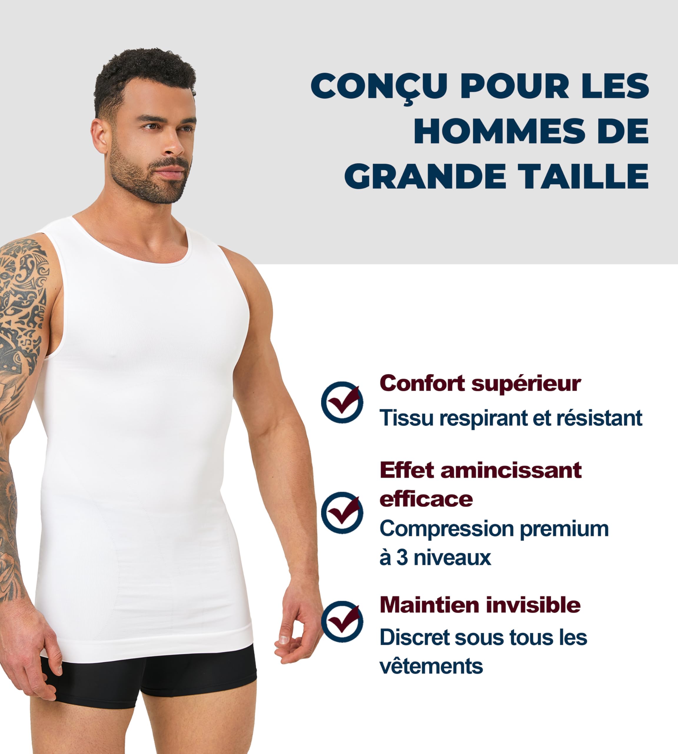 Maillot de compression pour homme - Débardeur amincissant sans couture pour gynécomastie - Contrôle du ventre
