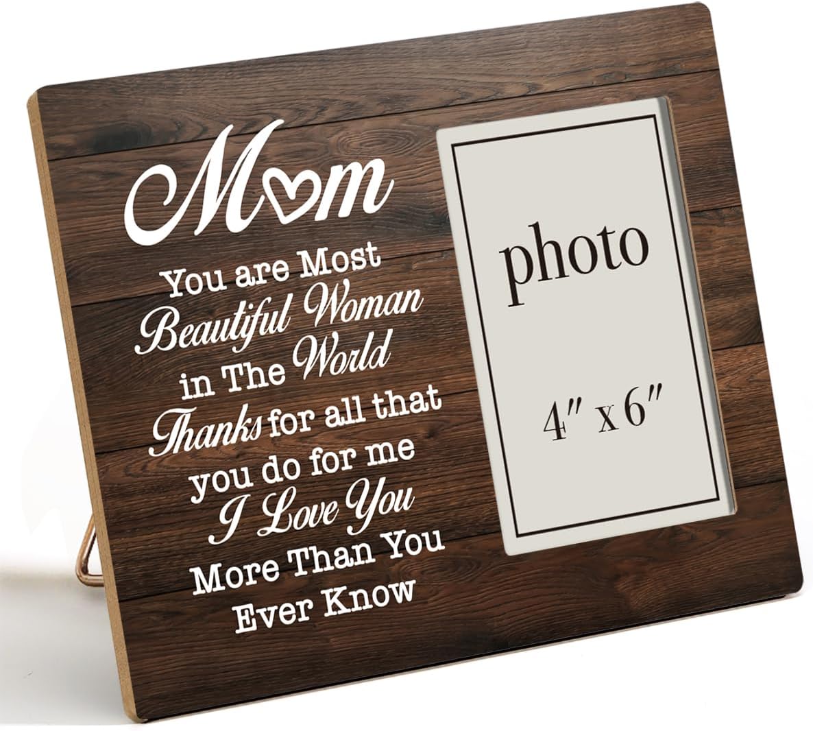 Oqtumes Mom Gift From Daughter Son, Meaningfu Gift for Mom, Appreciation Thank You Gifts for Mom, Rustic Mom Wood Picture Frame 8 x 10 Inches, Wall Mount and Tabletop - 4 x 6 Inch Photo