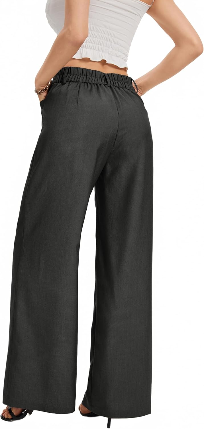 FUNYYZO Womens Wide Leg Pants Casual High Waisted Stretchy Double Waisted Work Business Dress Pant - Image 6